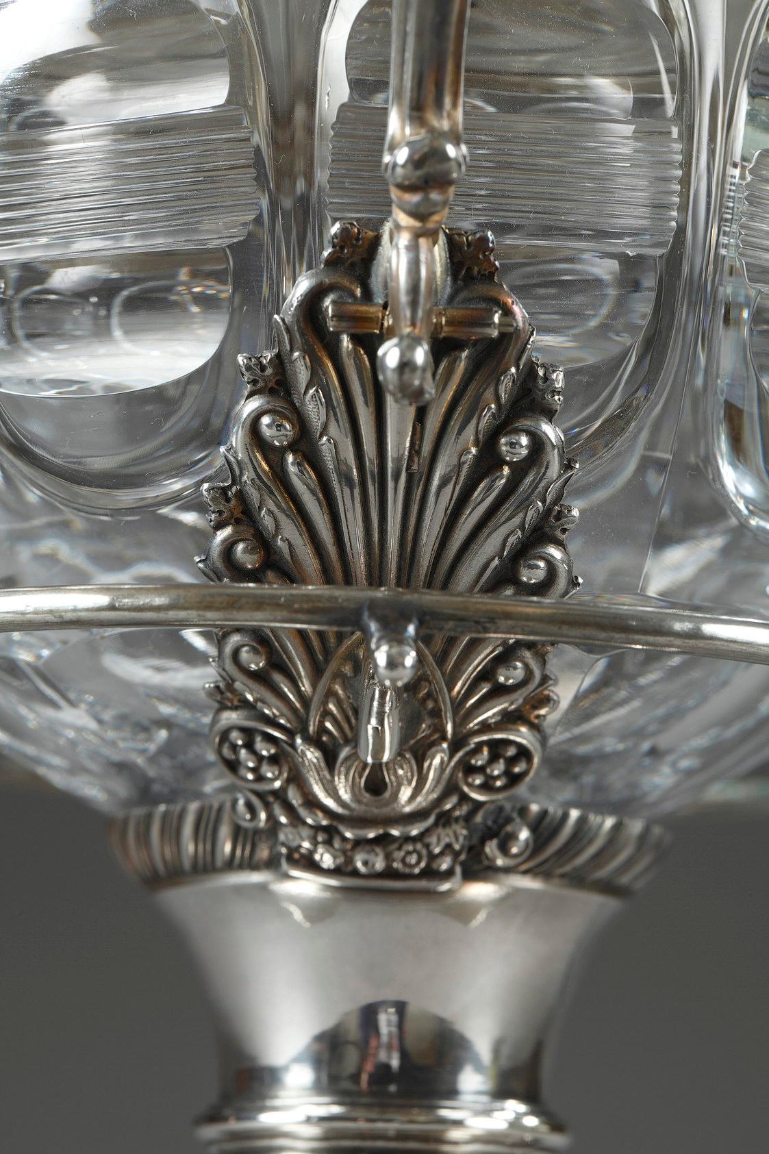 19th Century Large Silver and Cut-Crystal Confiturier, with 12 Spoons 13