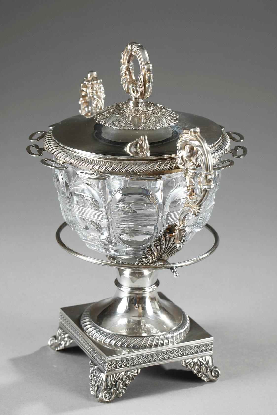 19th Century Large Silver and Cut-Crystal Confiturier, with 12 Spoons In Good Condition In Paris, FR