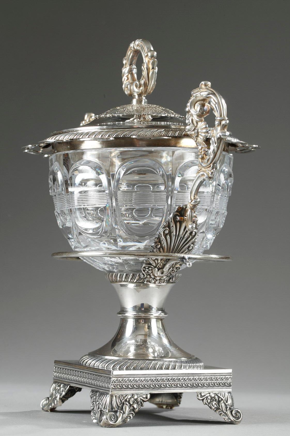 Mid-19th Century 19th Century Large Silver and Cut-Crystal Confiturier, with 12 Spoons