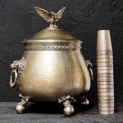 19th Century Large Silver Plated WMF Bowl with 18 Gilt Cups