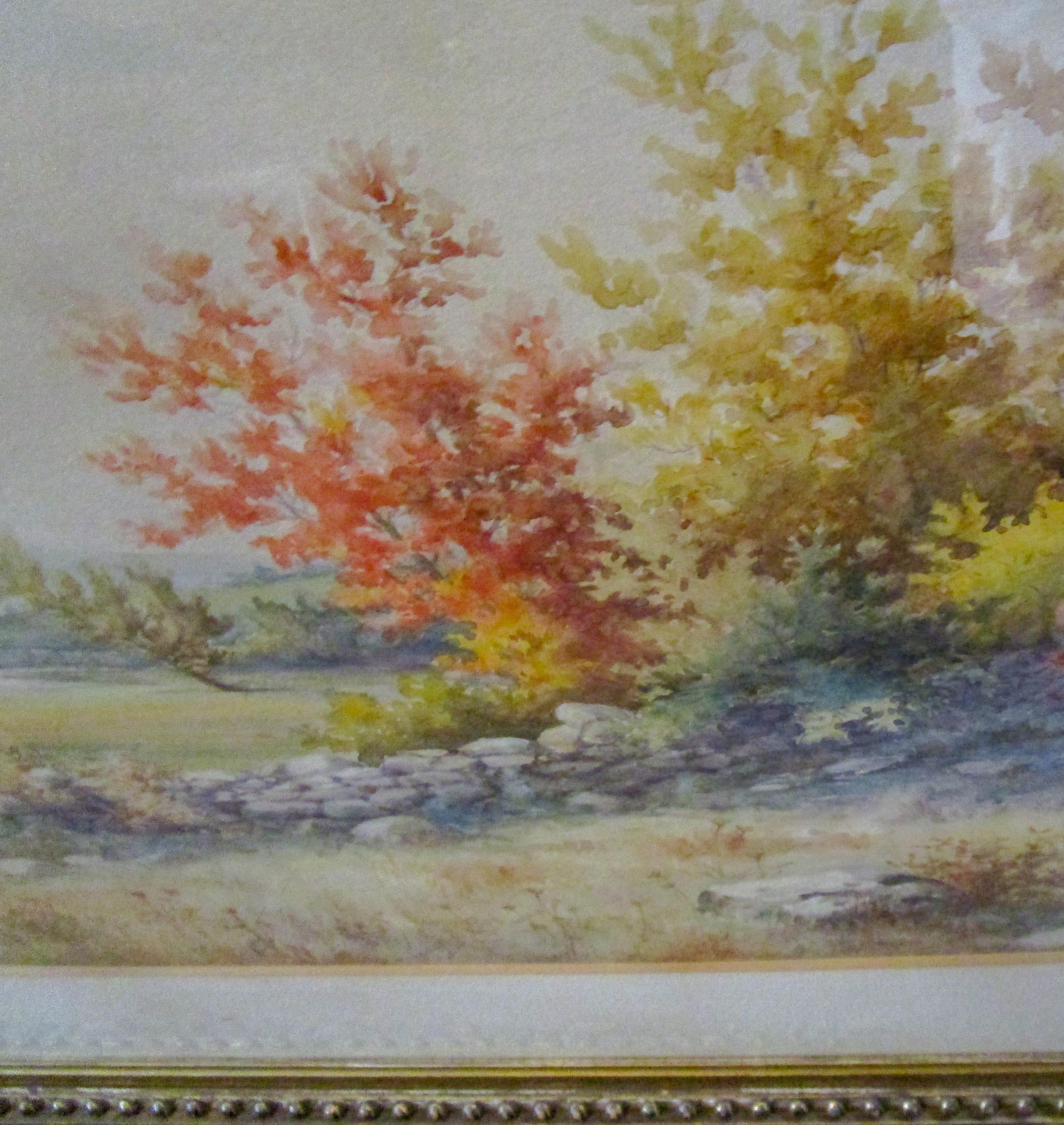 Giltwood 19th Century Large Size Framed Watercolor by American Painter Francis Wheaton