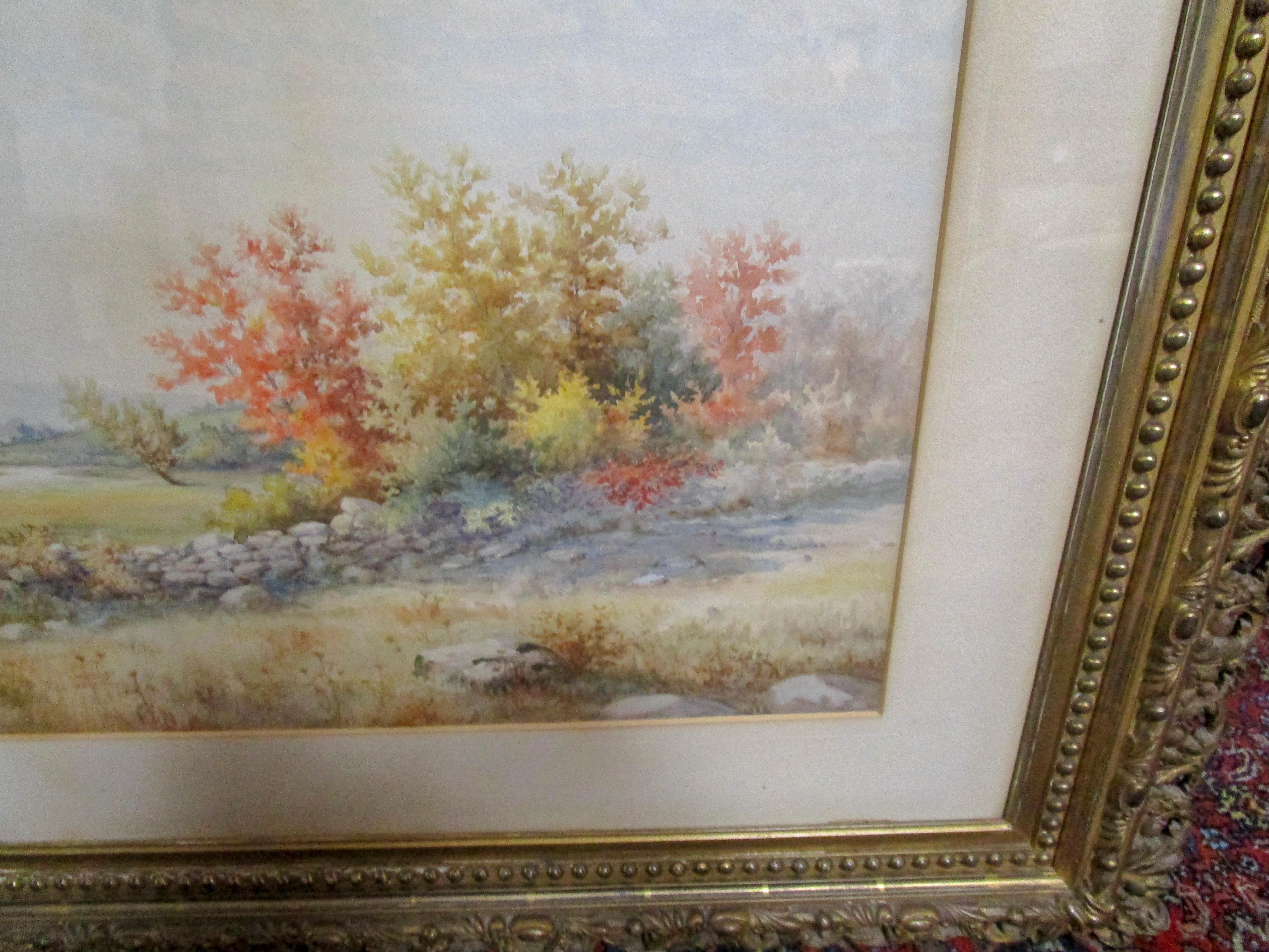 19th Century Large Size Framed Watercolor by American Painter Francis Wheaton In Good Condition In Savannah, GA