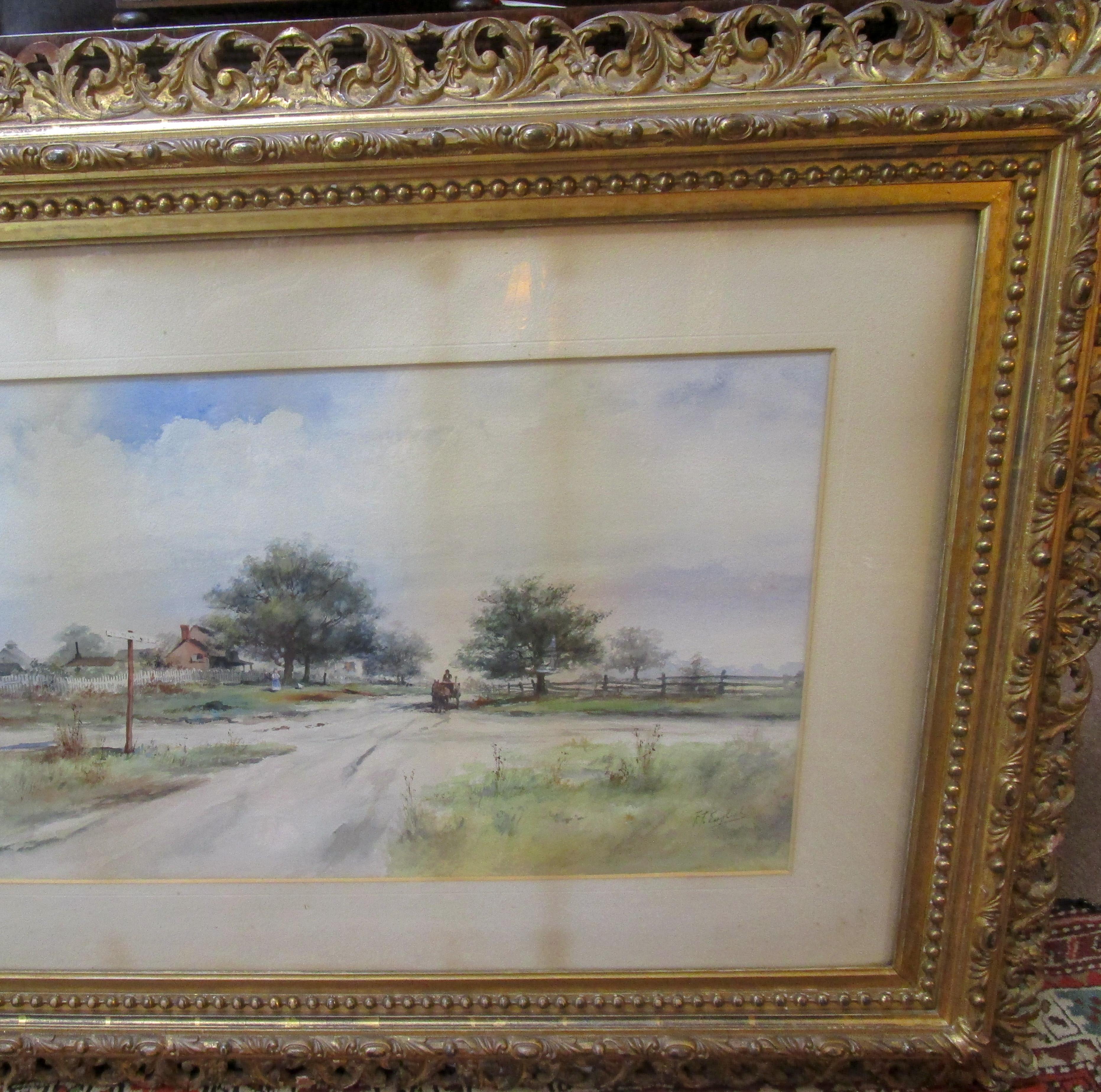 Barbizon School 19th Century Large Size Framed Watercolor by American Painter Frank F. English
