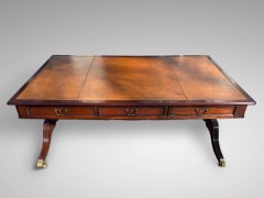 19th Century Large Solid Mahogany and Brown Leather Tooled Top Writing Table