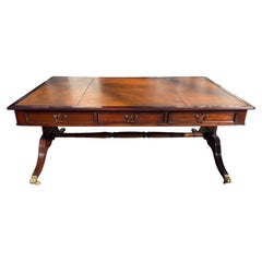 19th Century Large Solid Mahogany and Brown Leather Tooled Top Writing Table