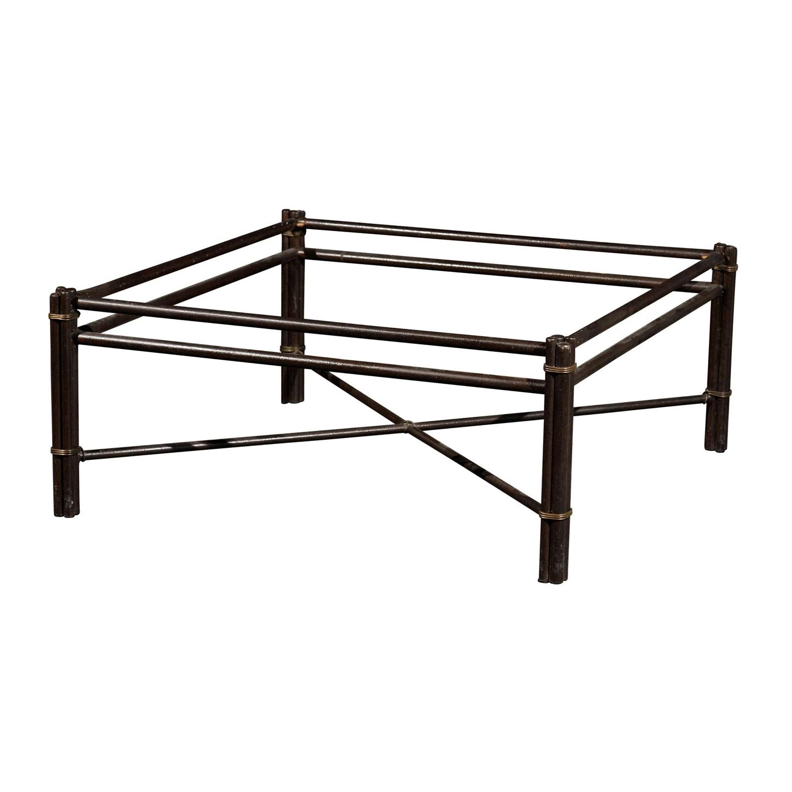 19th Century Large Square Iron Coffee Table Base with X-Stretcher