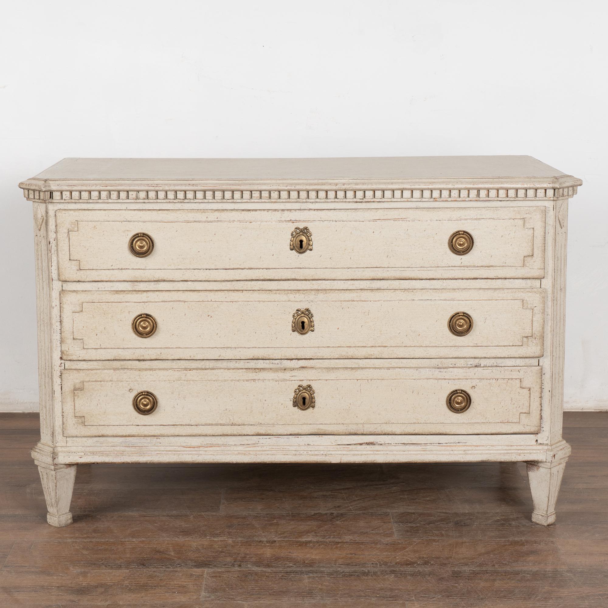 Brass 19th Century Large Swedish Gustavian Chest of Three Drawers