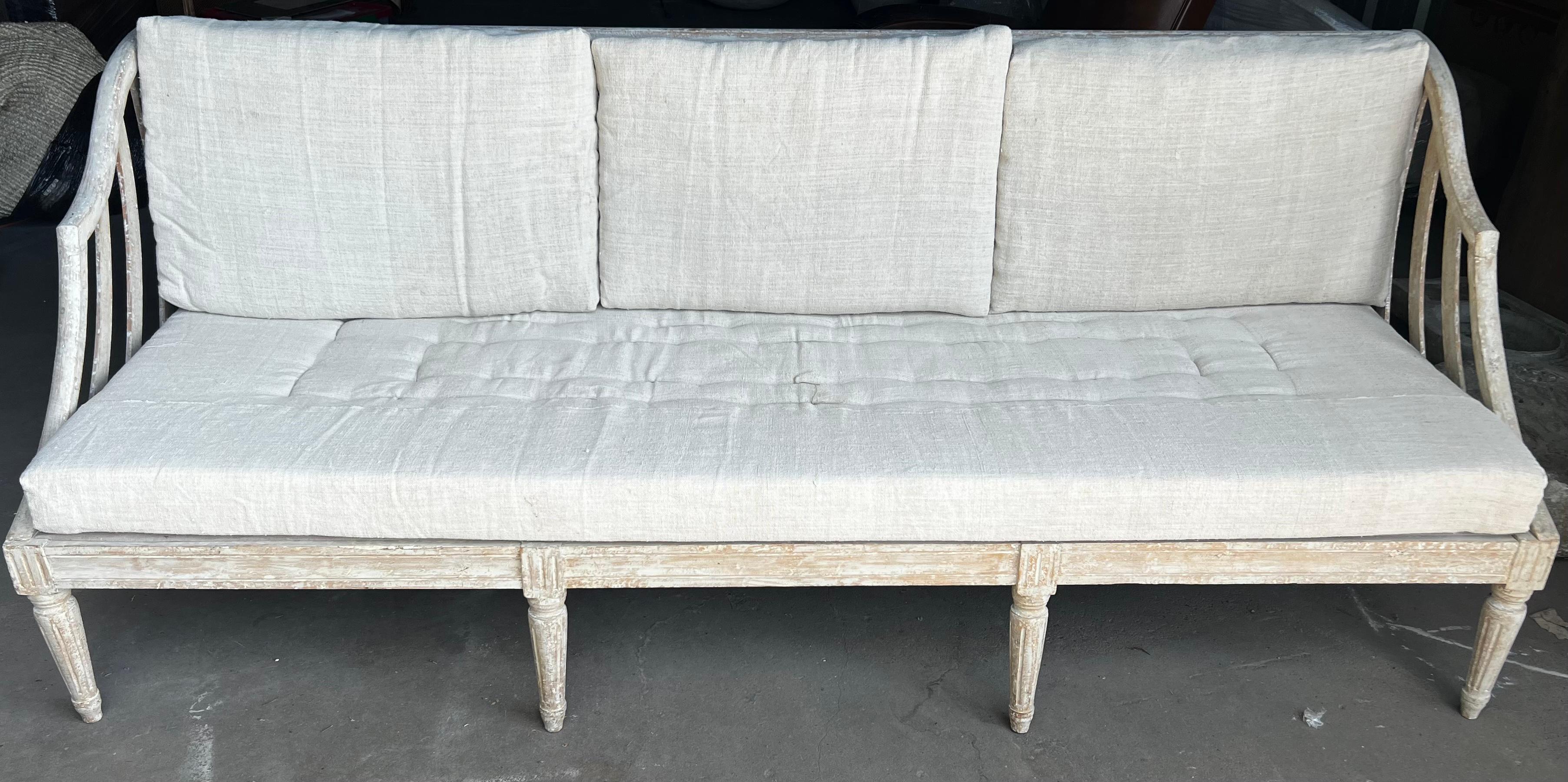 19th Century Large Swedish Gustavian Sofa with New Cushions For Sale 2