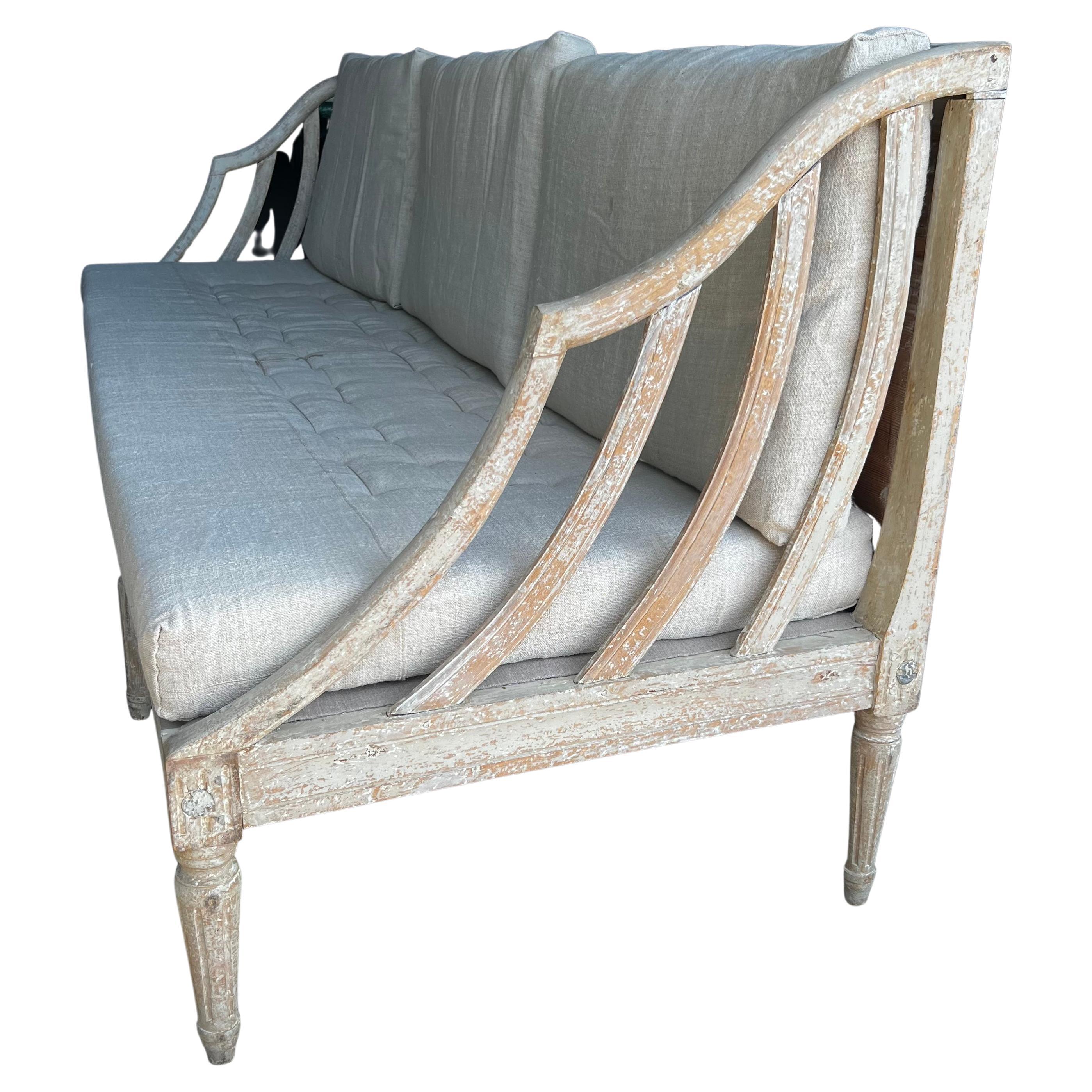 19th Century Large Swedish Gustavian Sofa with New Cushions For Sale