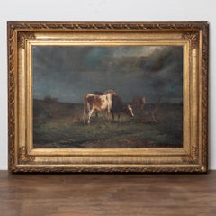 19th Century Large Swedish Oil on Canvas Painting of Three Cows