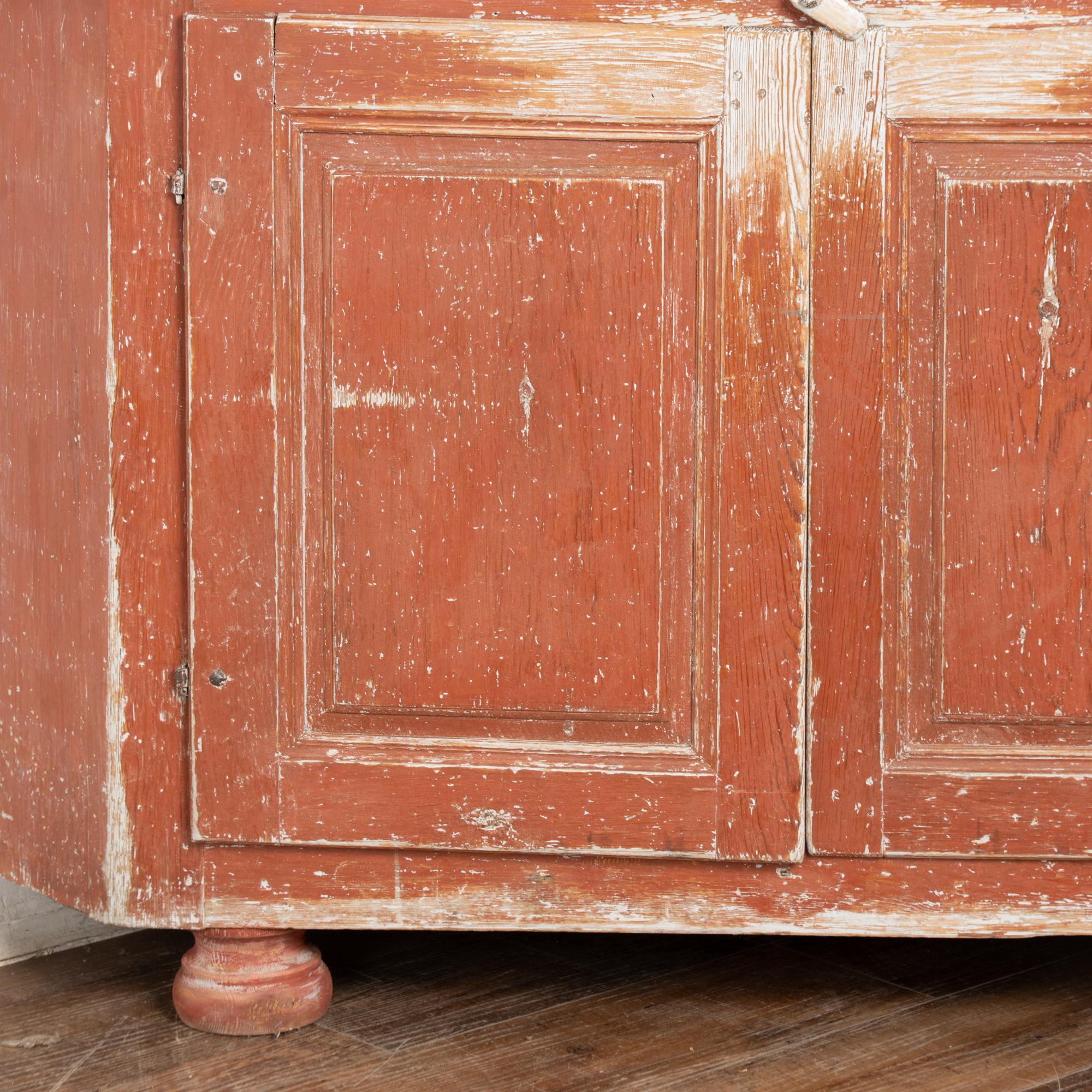 19th Century Large Swedish Original Red Painted Pine Corner Cabinet Cupboard For Sale 6