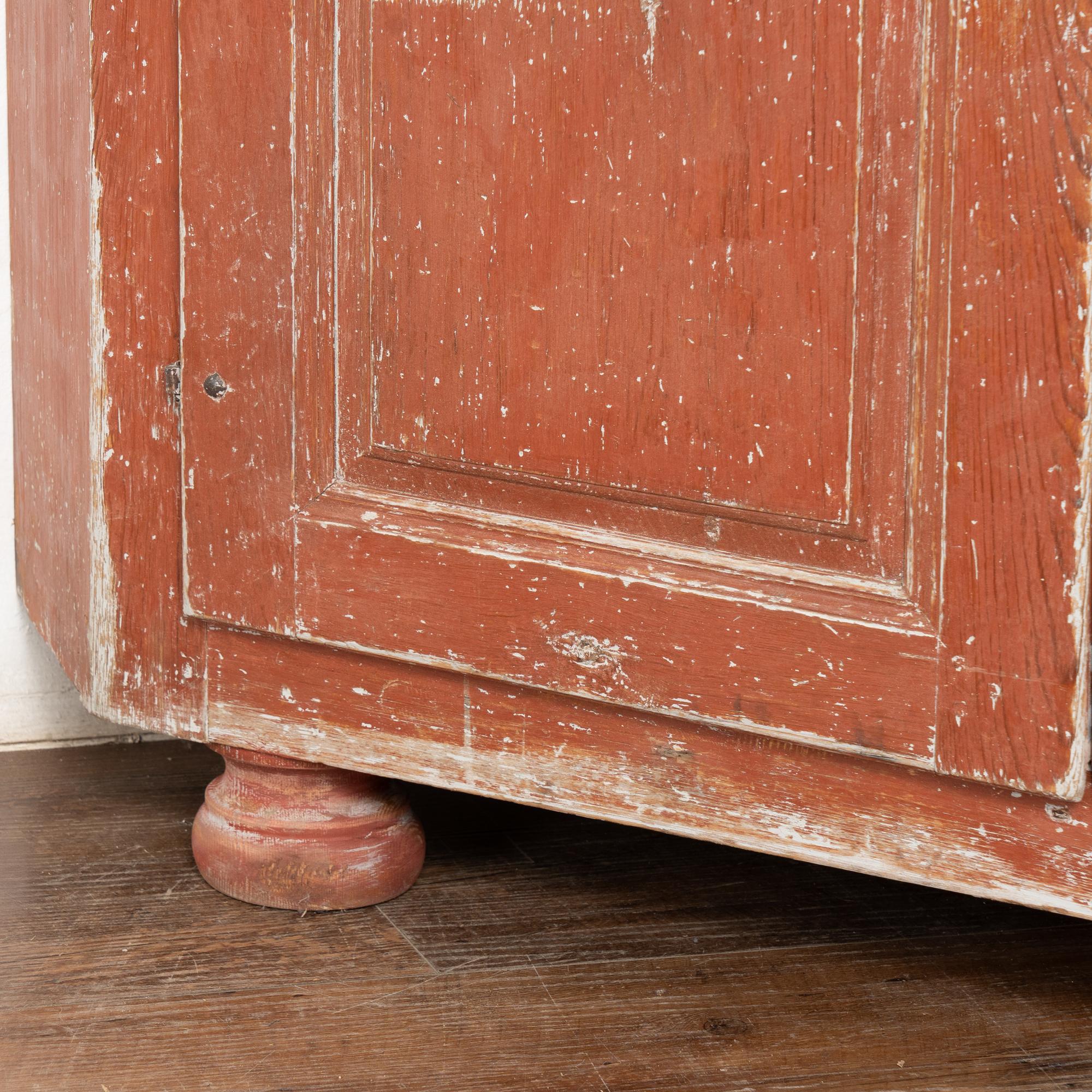 19th Century Large Swedish Original Red Painted Pine Corner Cabinet Cupboard For Sale 7