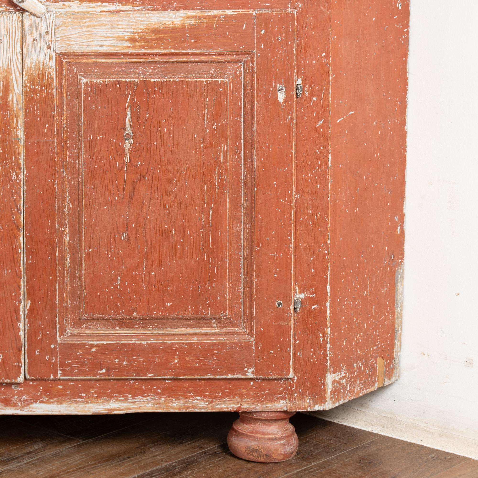 19th Century Large Swedish Original Red Painted Pine Corner Cabinet Cupboard For Sale 8