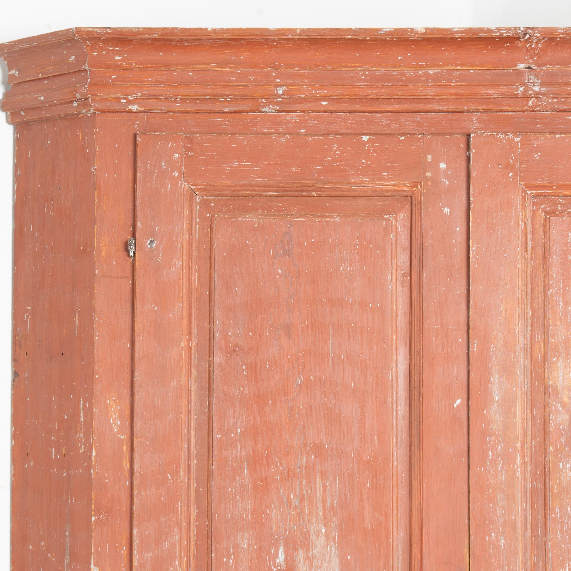 19th Century Large Swedish Original Red Painted Pine Corner Cabinet Cupboard In Fair Condition For Sale In Round Top, TX