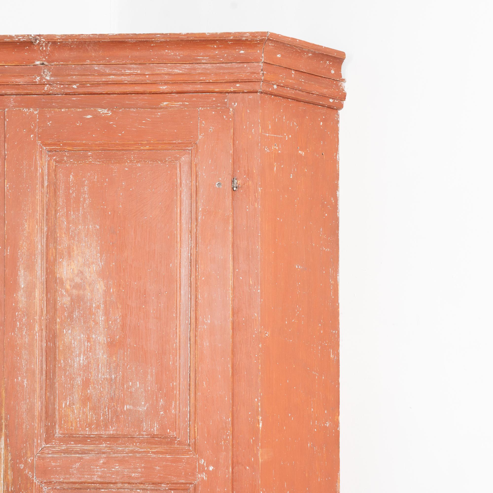19th Century Large Swedish Original Red Painted Pine Corner Cabinet Cupboard For Sale 1