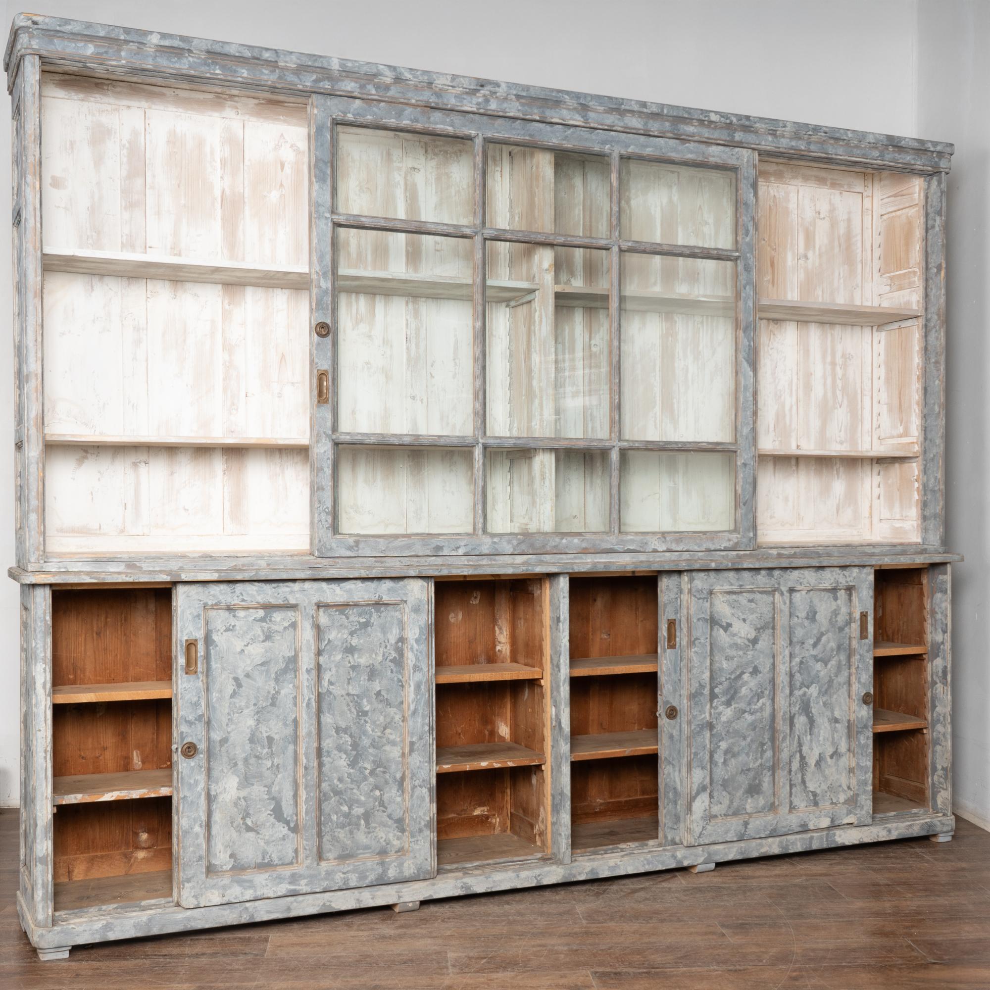 Country 19th Century Large Swedish Pine Display Cabinet Bookcase For Sale