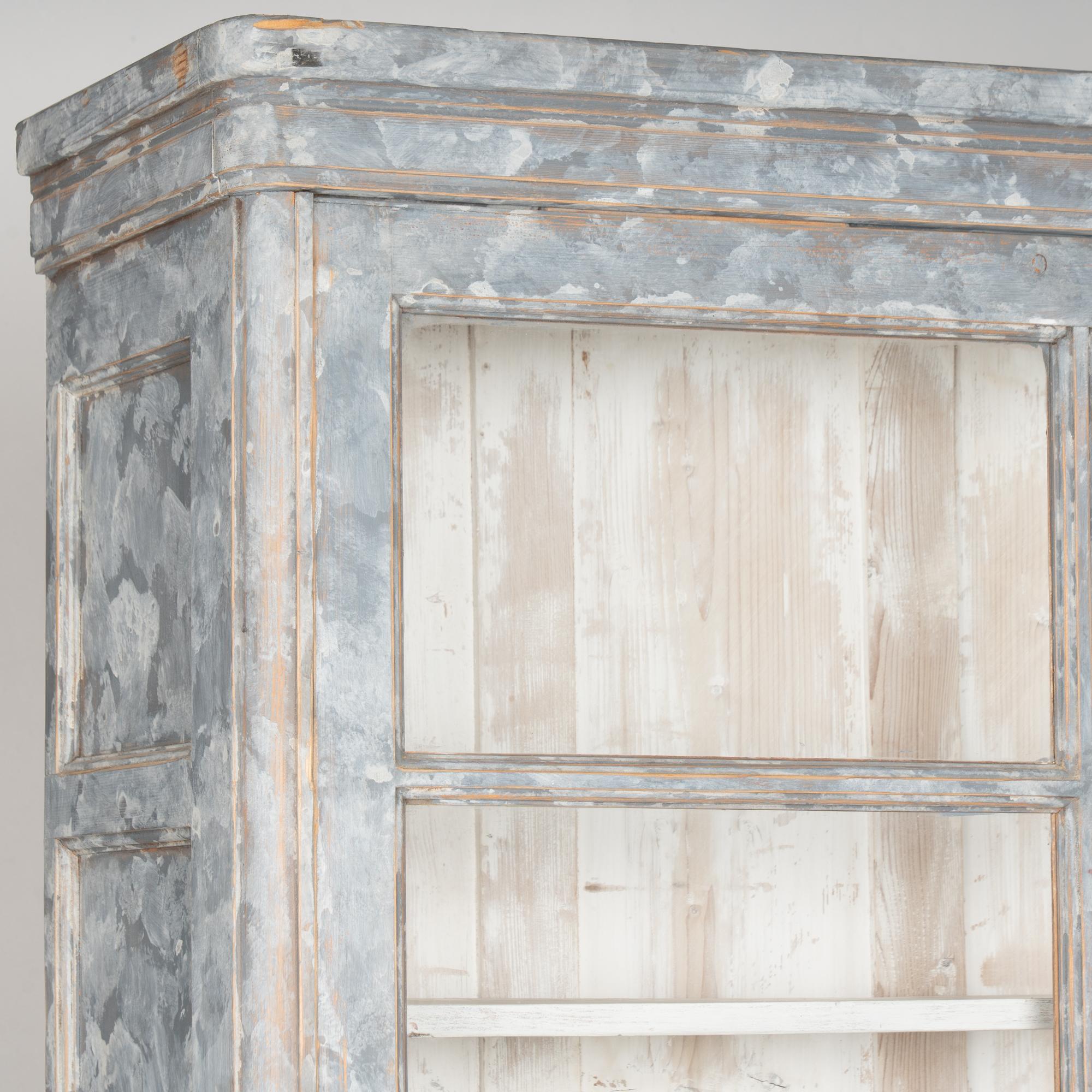 Glass 19th Century Large Swedish Pine Display Cabinet Bookcase For Sale