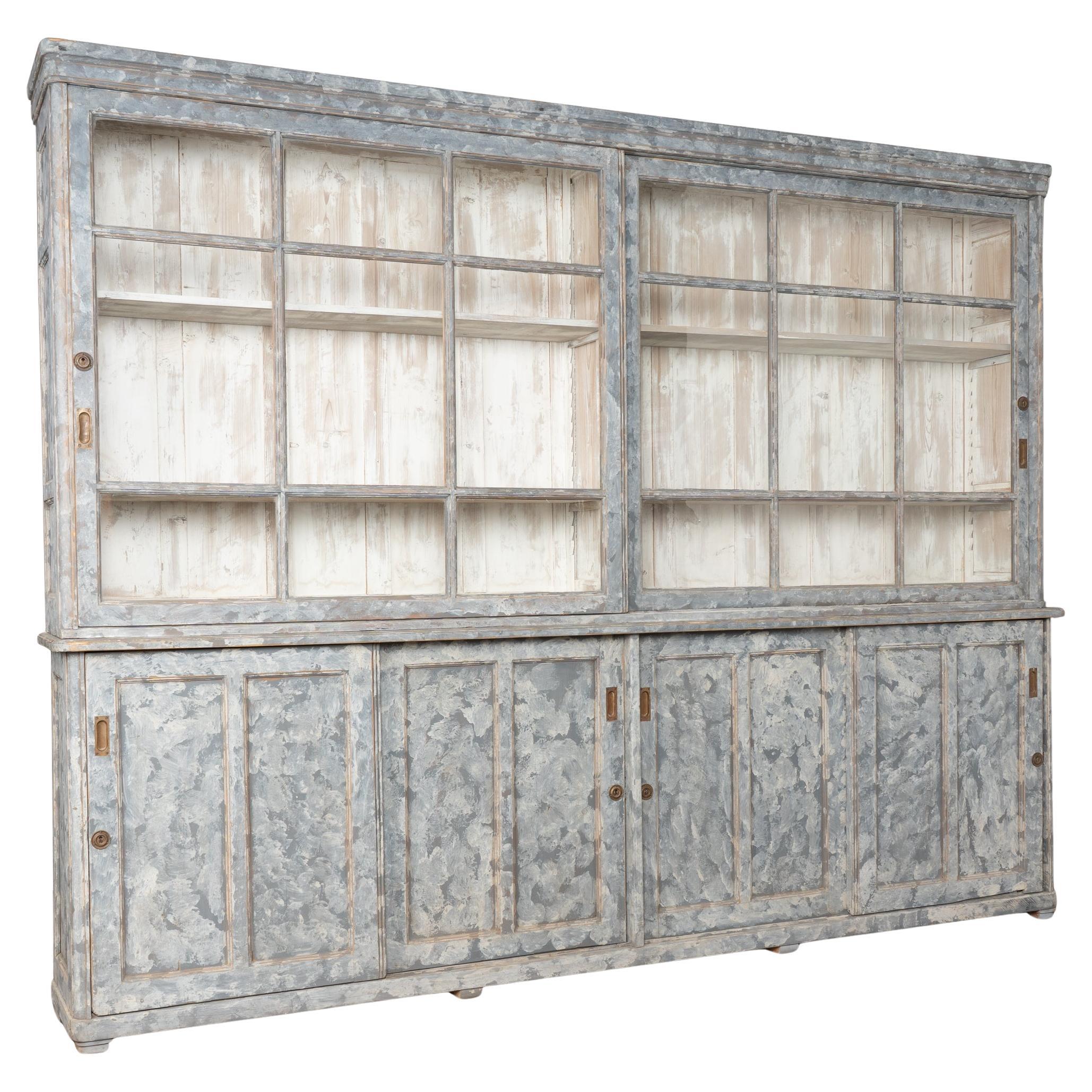 19th Century Large Swedish Pine Display Cabinet Bookcase For Sale