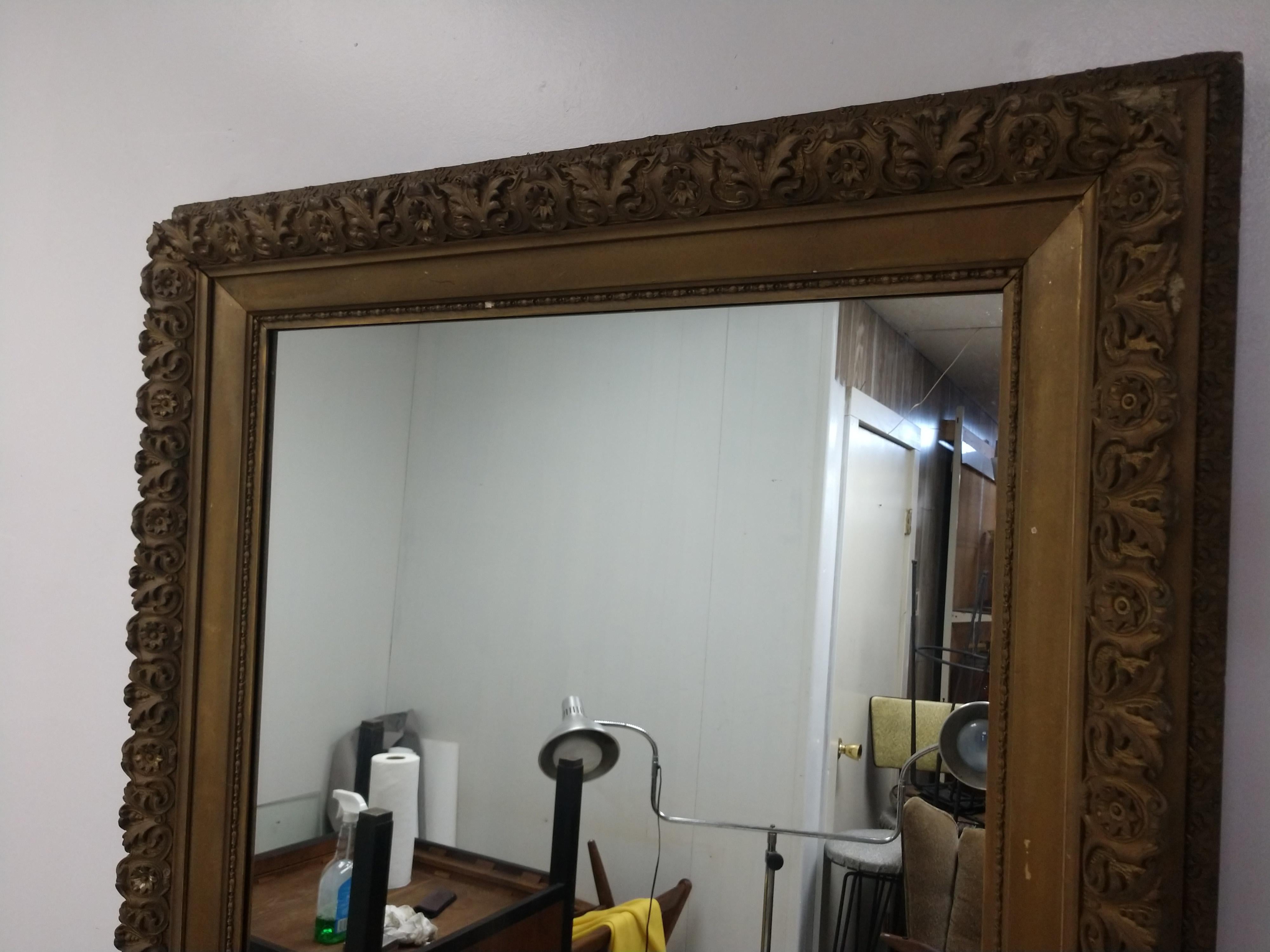 Molded 19th Century Large Tall Victorian Gessoed Mirror