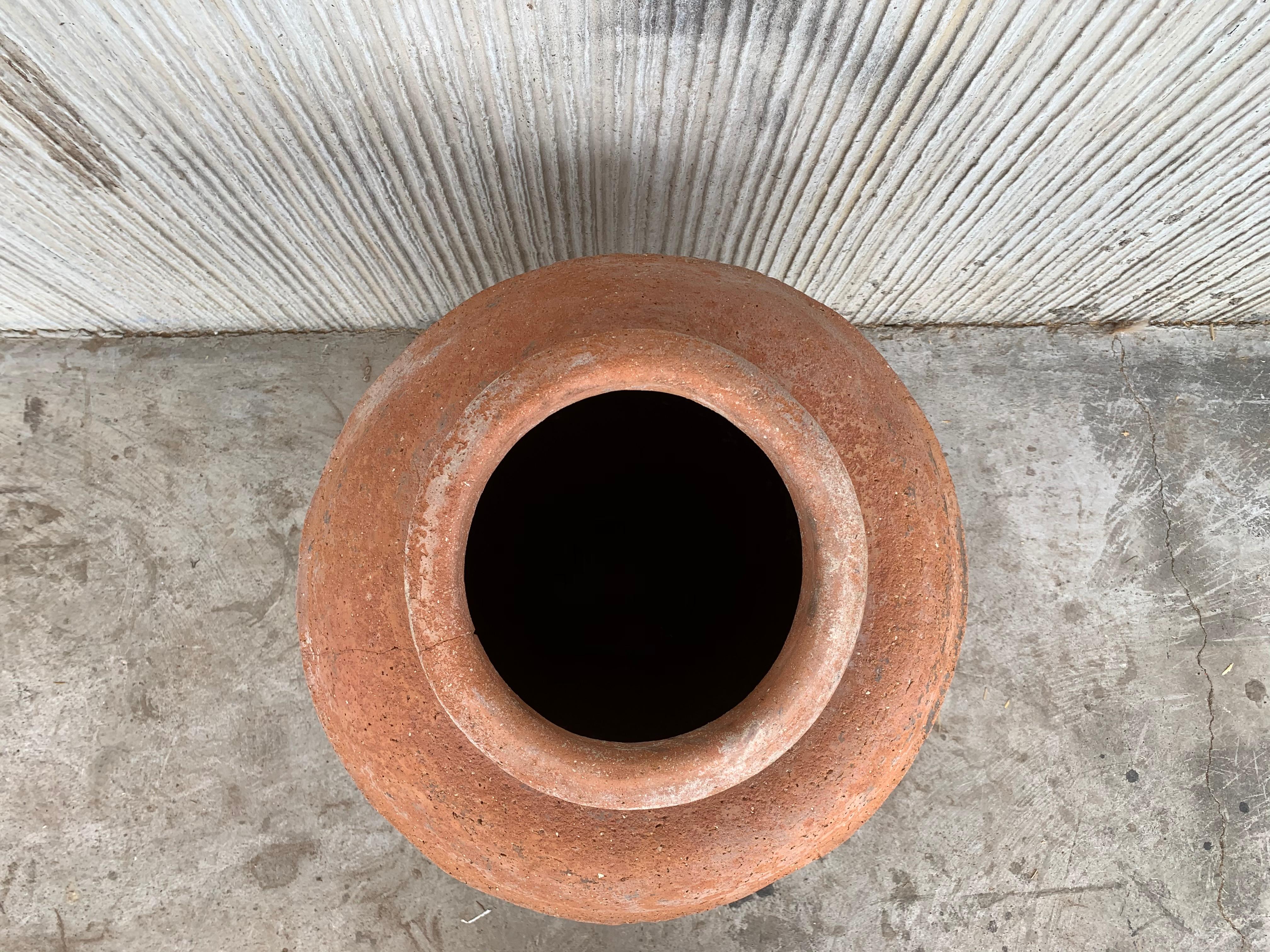 19th Century Large Terracotta Ribbed Vessel, Vase, Planter with Low Tap In Good Condition In Miami, FL