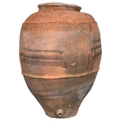 19th Century Large Terracotta Ribbed Vessel, Vase, Planter with Low Tap