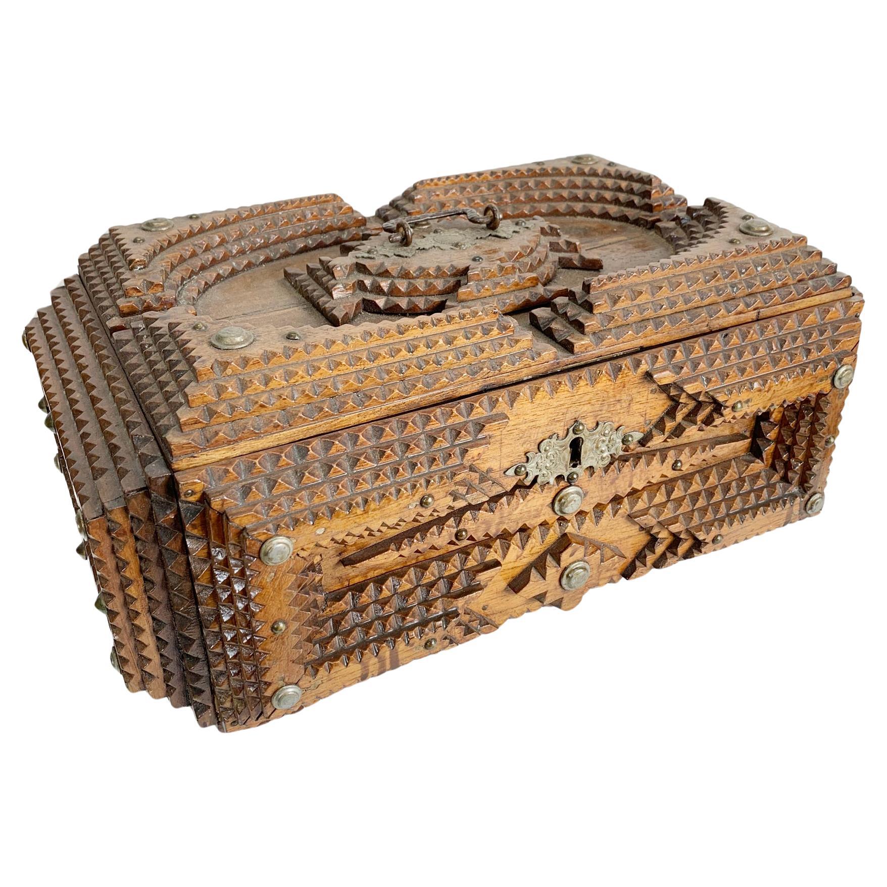 19Th Century Large Tramp Art Box For Sale