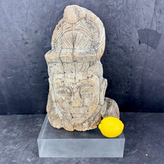 19th Century Large Wooden Buddha Head Sculpture