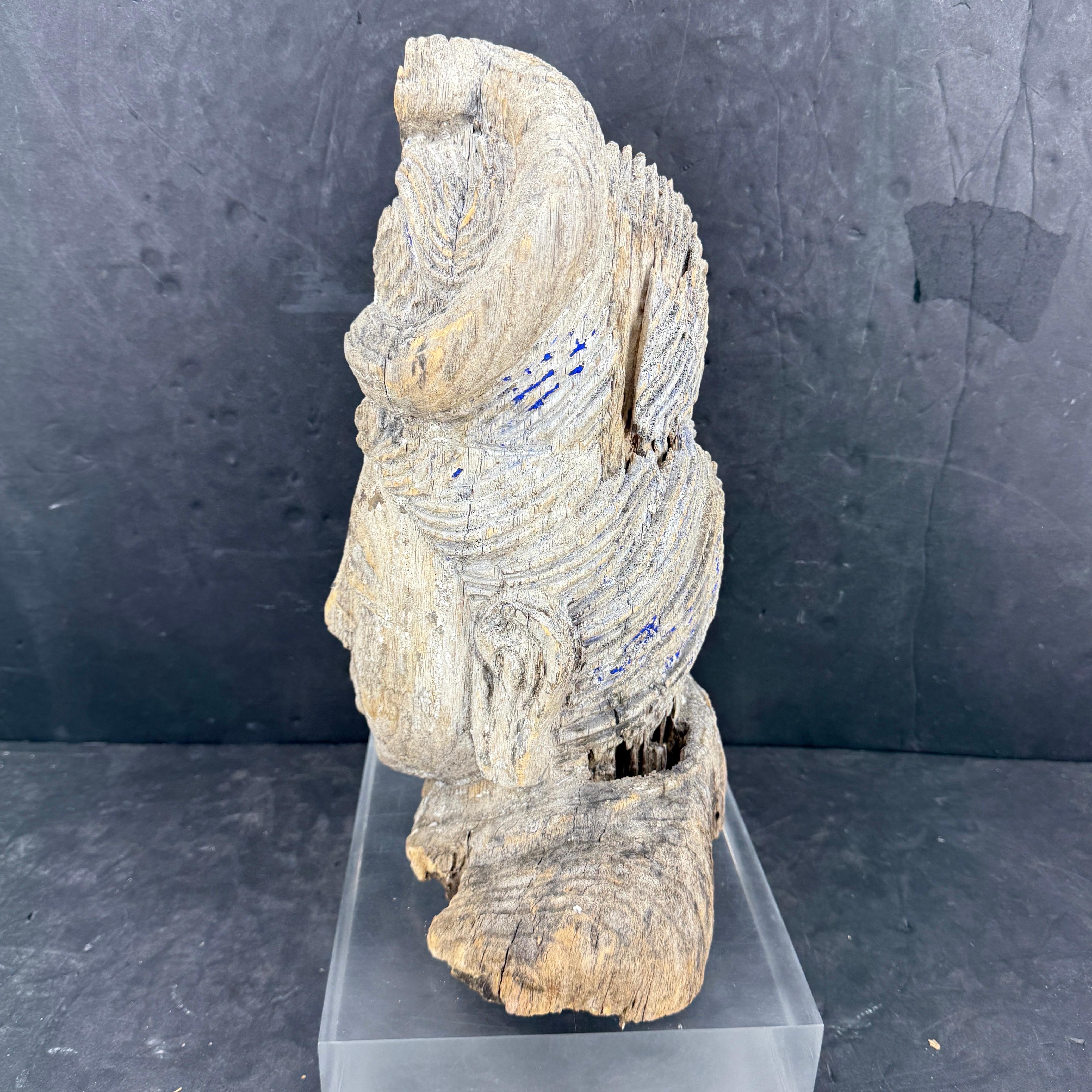 Gran escultura de madera del siglo XIX con cabeza de Buda Tallado a mano en venta