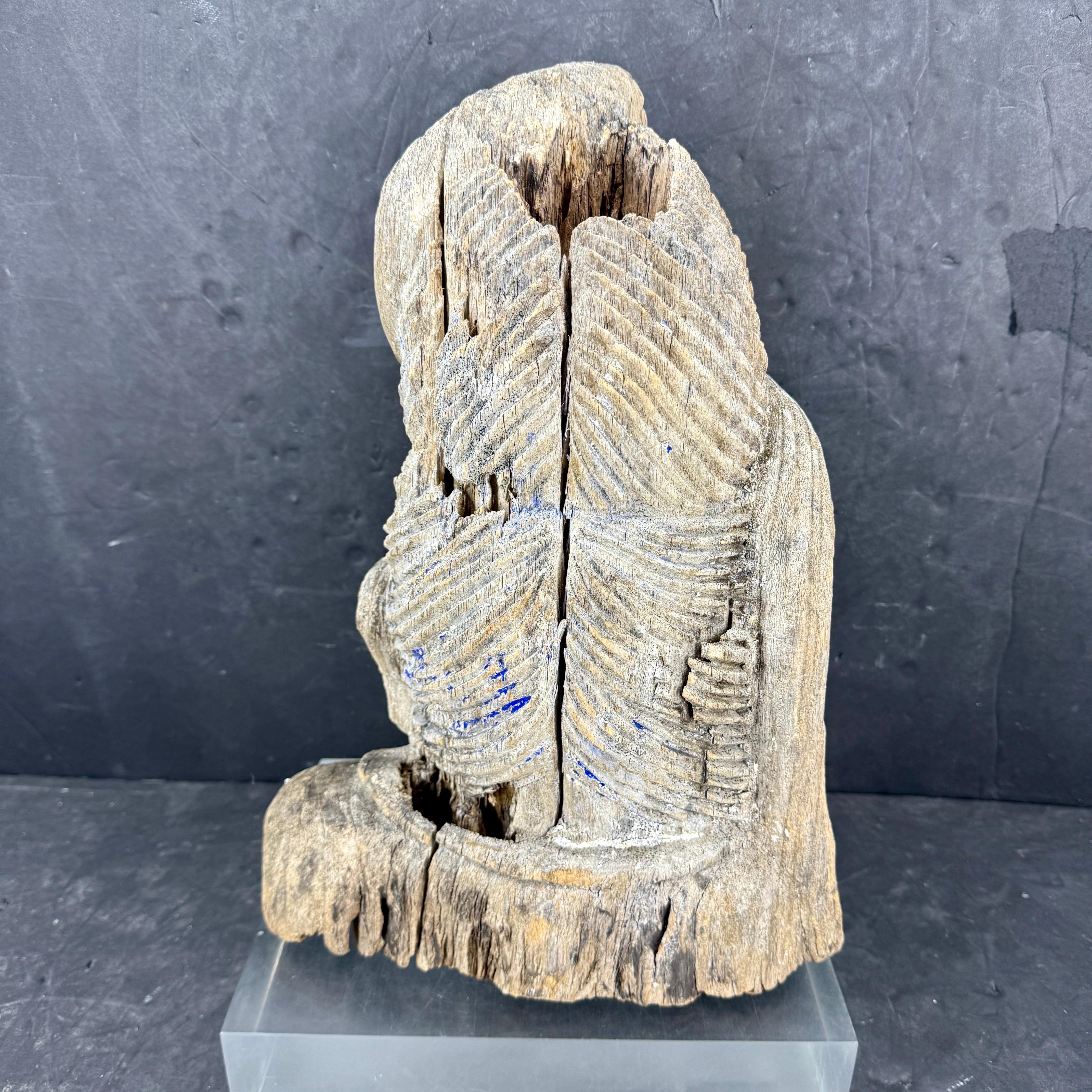 Gran escultura de madera del siglo XIX con cabeza de Buda Madera en venta