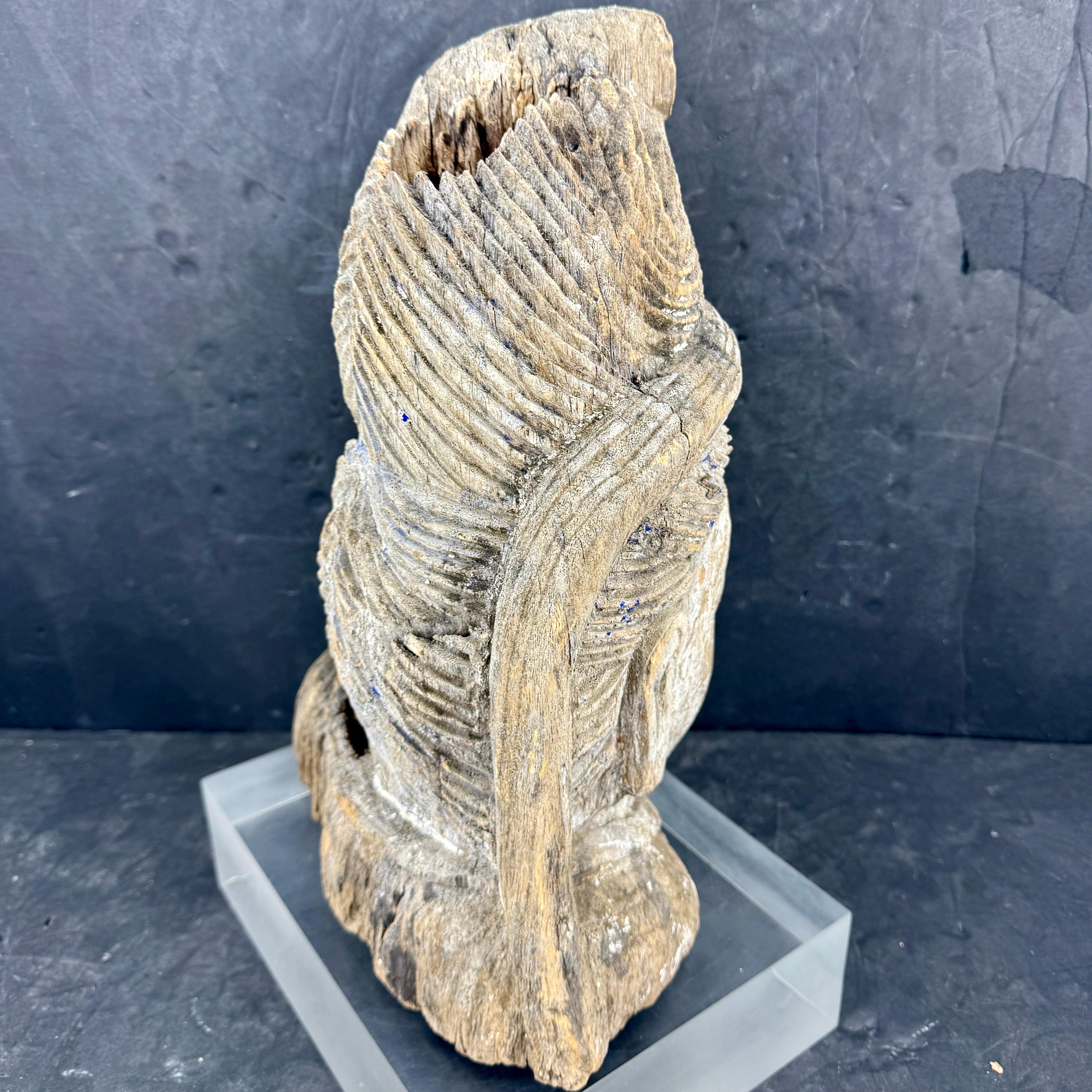 Gran escultura de madera del siglo XIX con cabeza de Buda en venta 2