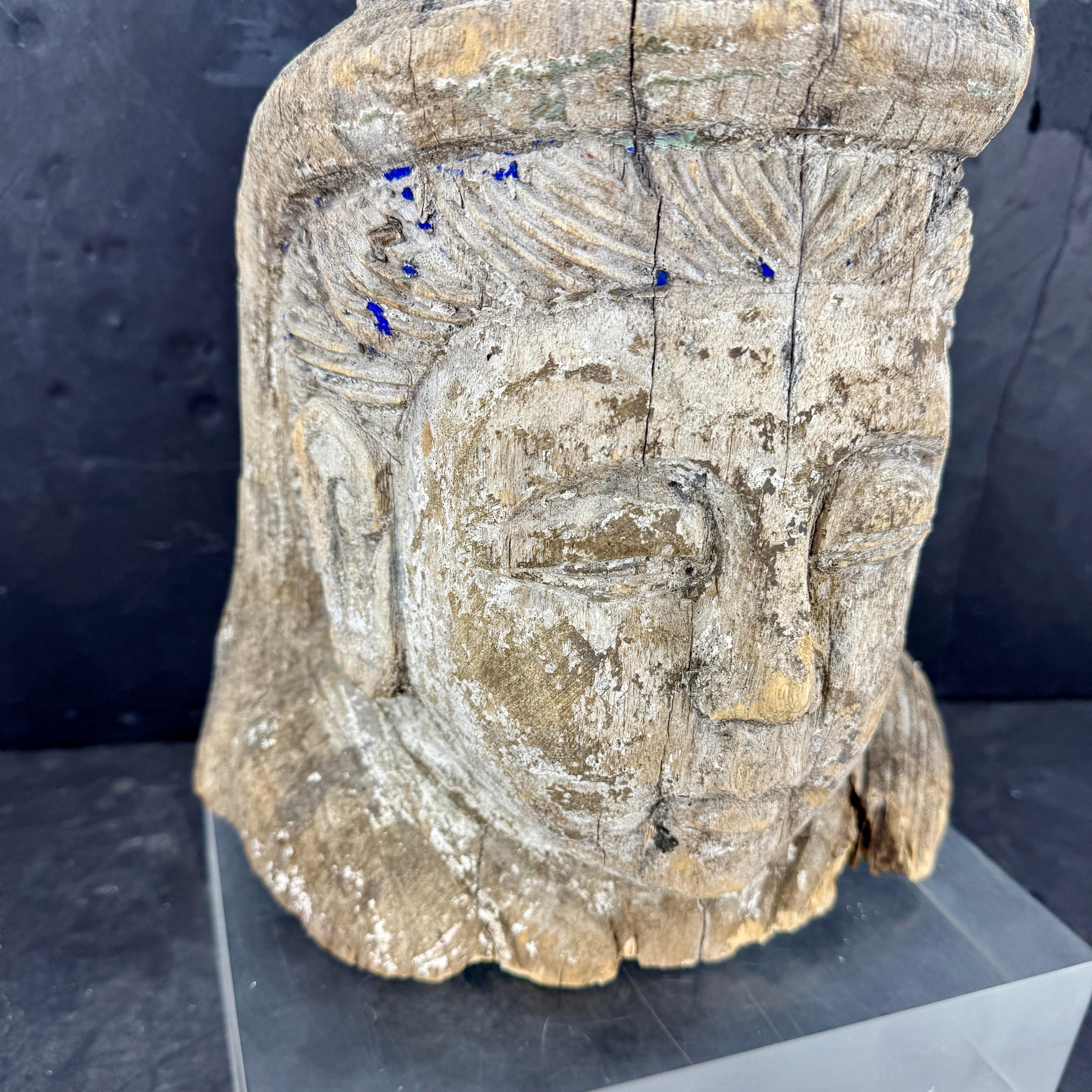 Gran escultura de madera del siglo XIX con cabeza de Buda en venta 3