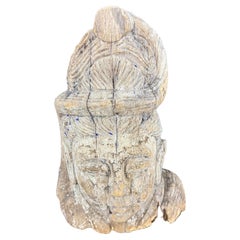 Gran escultura de madera del siglo XIX con cabeza de Buda