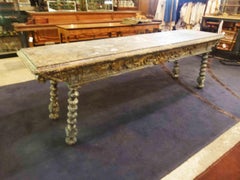 19th Century Large Wooden Table with Trestle Lyre Legs