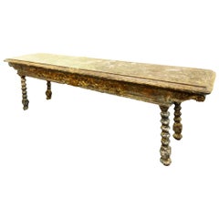 19th Century Large Wooden Table with Trestle Lyre Legs