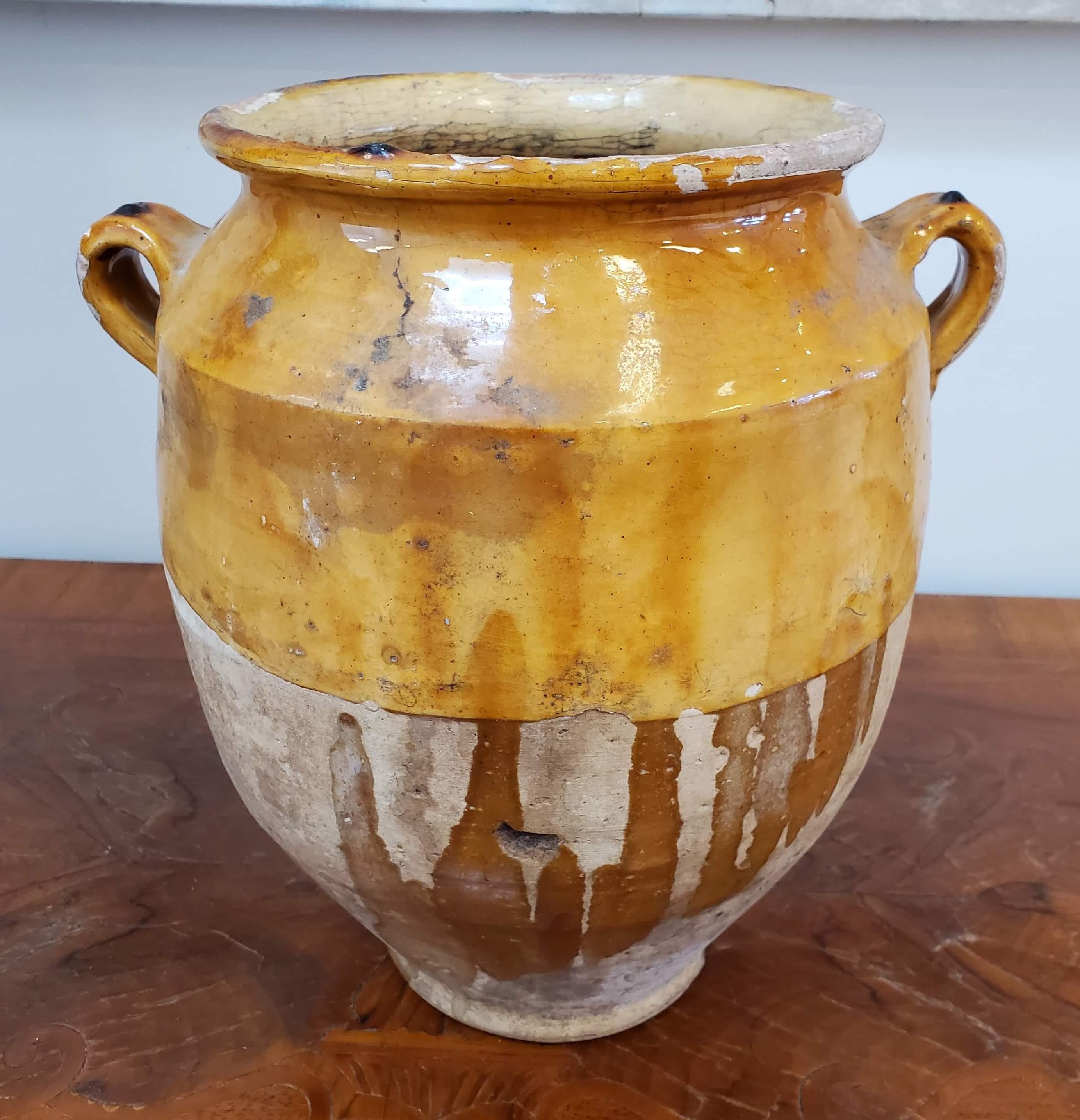 French Provincial 19th Century Large Yellow Glazed Terra Cotta “Confit” Pot