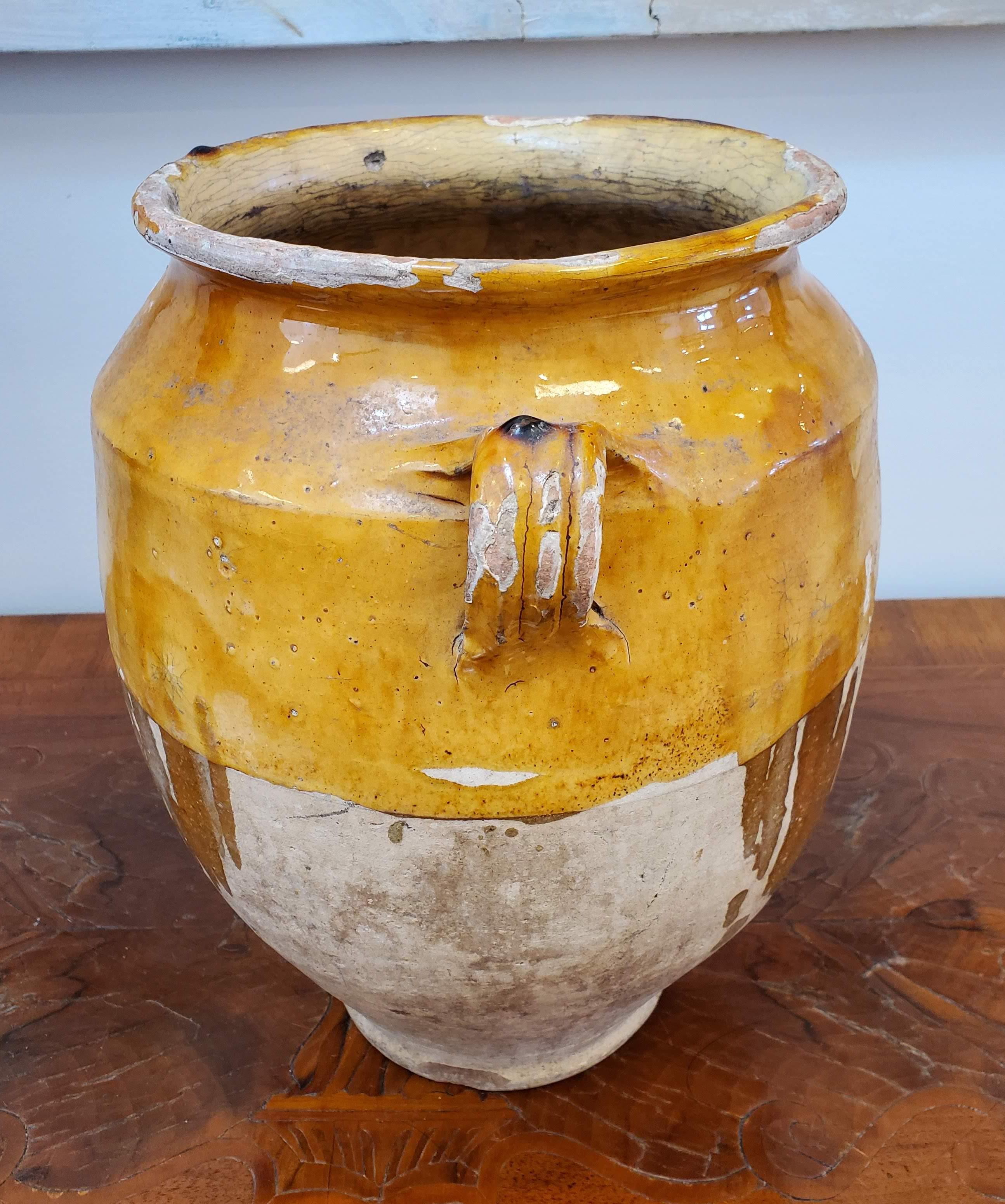 French 19th Century Large Yellow Glazed Terra Cotta “Confit” Pot