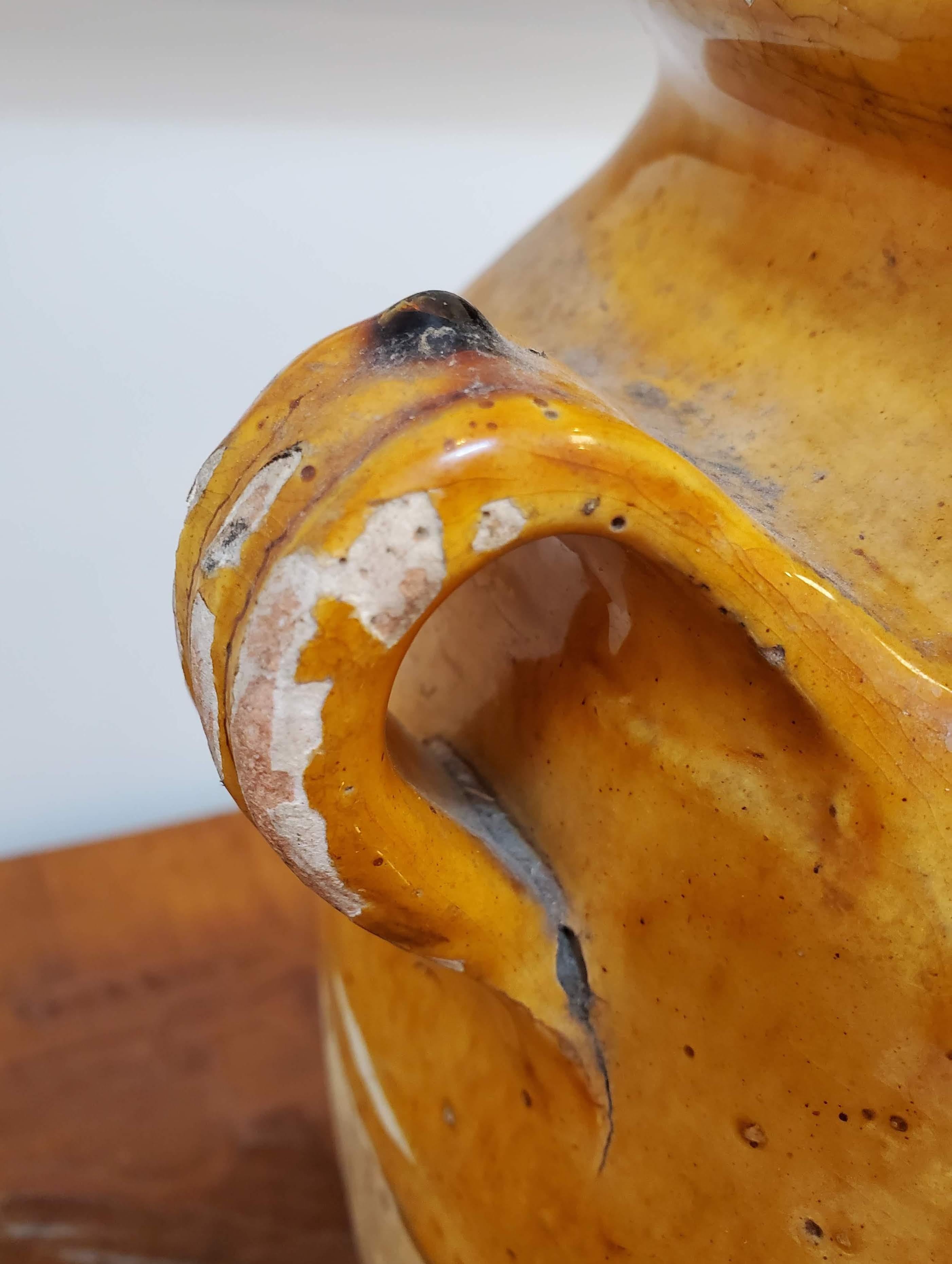 Terracotta 19th Century Large Yellow Glazed Terra Cotta “Confit” Pot