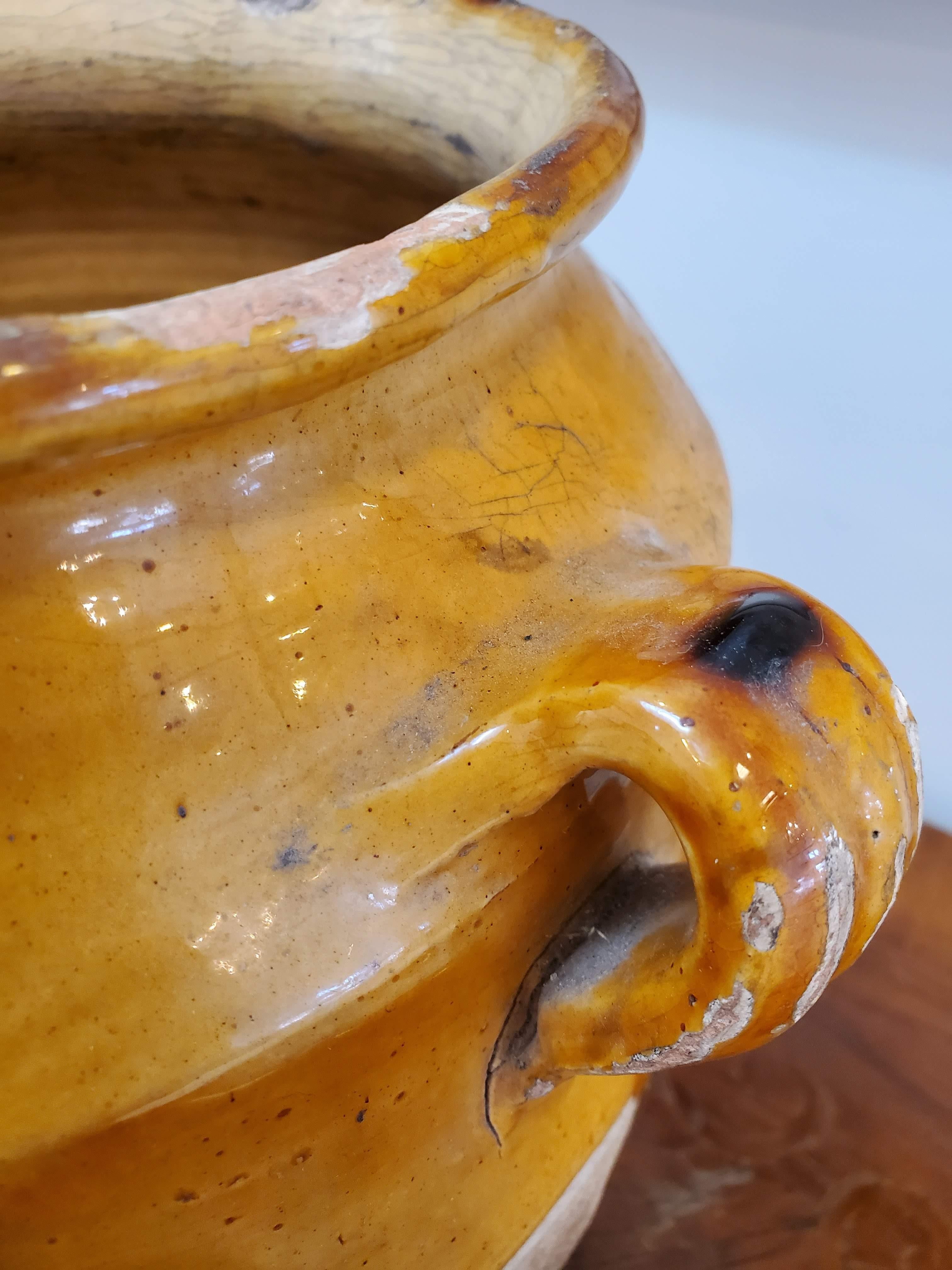 19th Century Large Yellow Glazed Terra Cotta “Confit” Pot 1