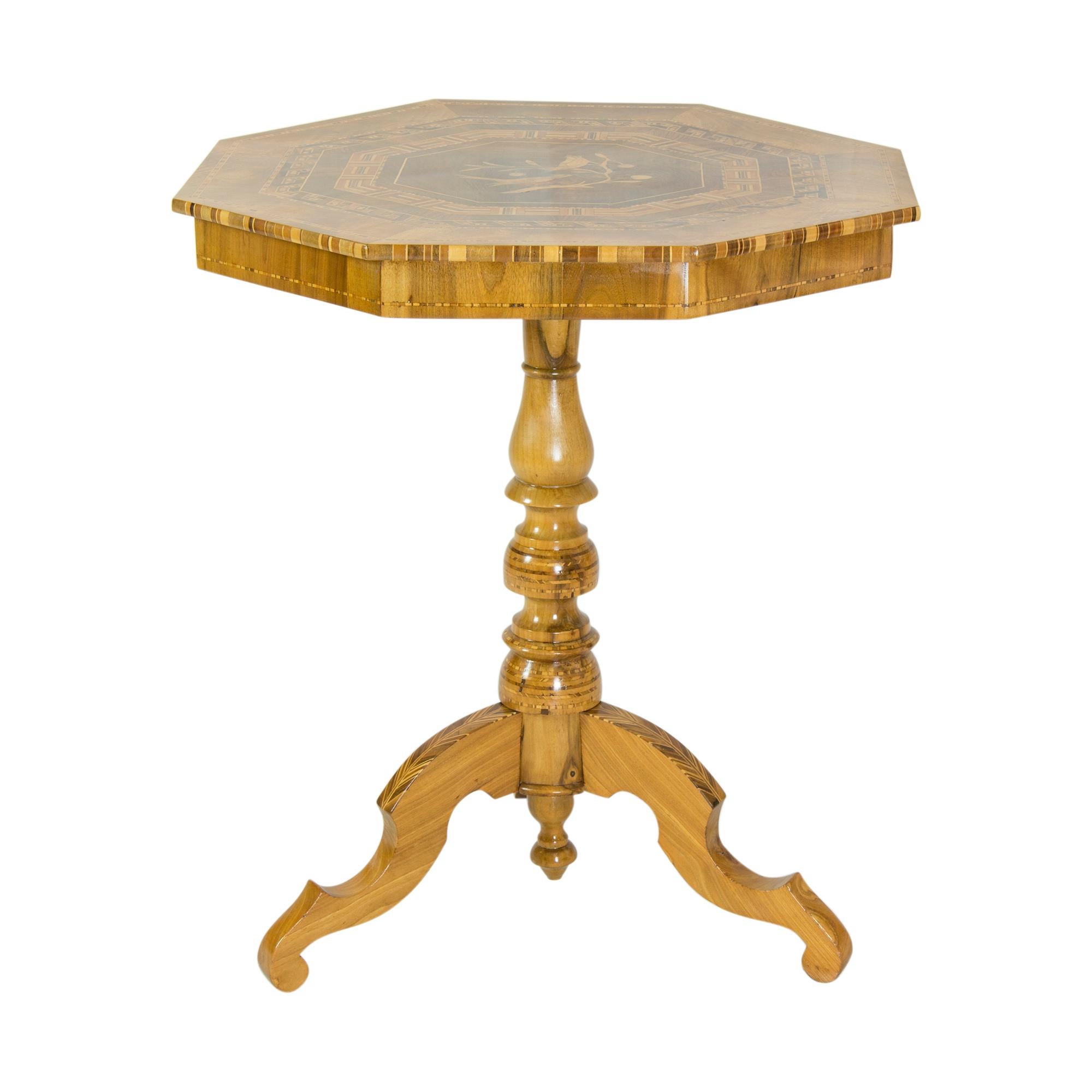 German 19th Century Late Biedermeier Marquetry Side Table For Sale