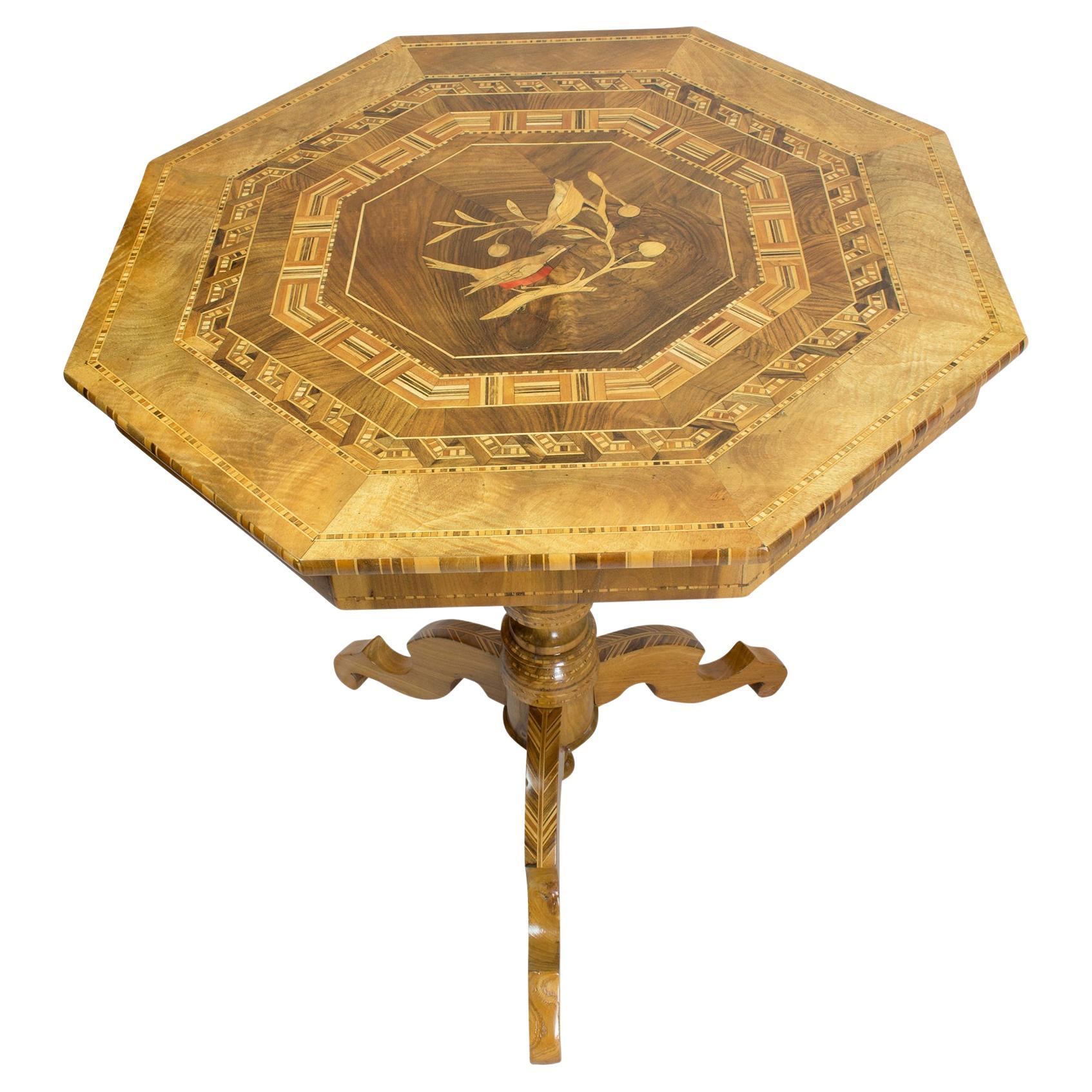 19th Century Late Biedermeier Marquetry Side Table For Sale
