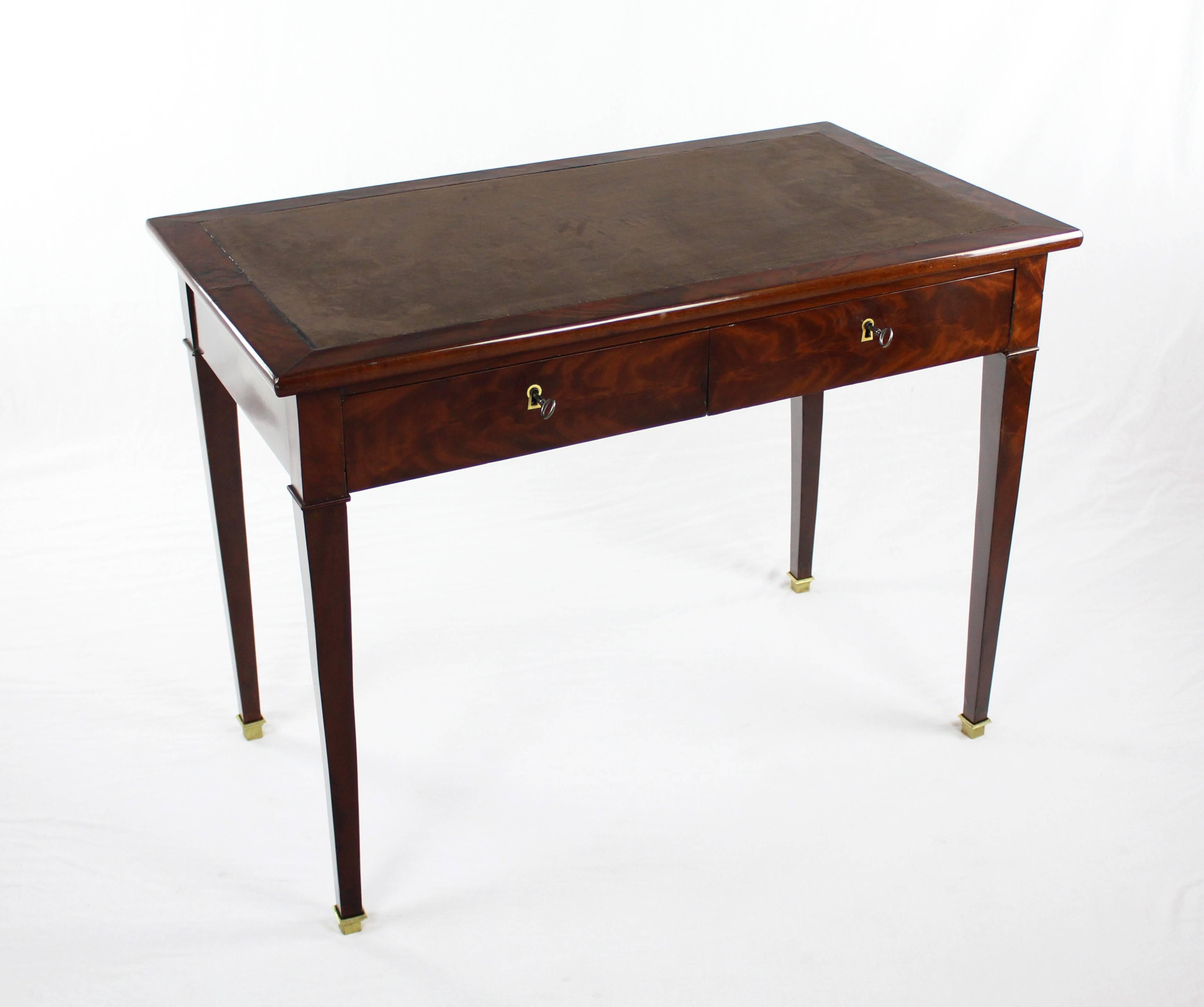 European 19th Century Late Biedermeier Period Writing Desk, Magogany on Oak, Red Brown