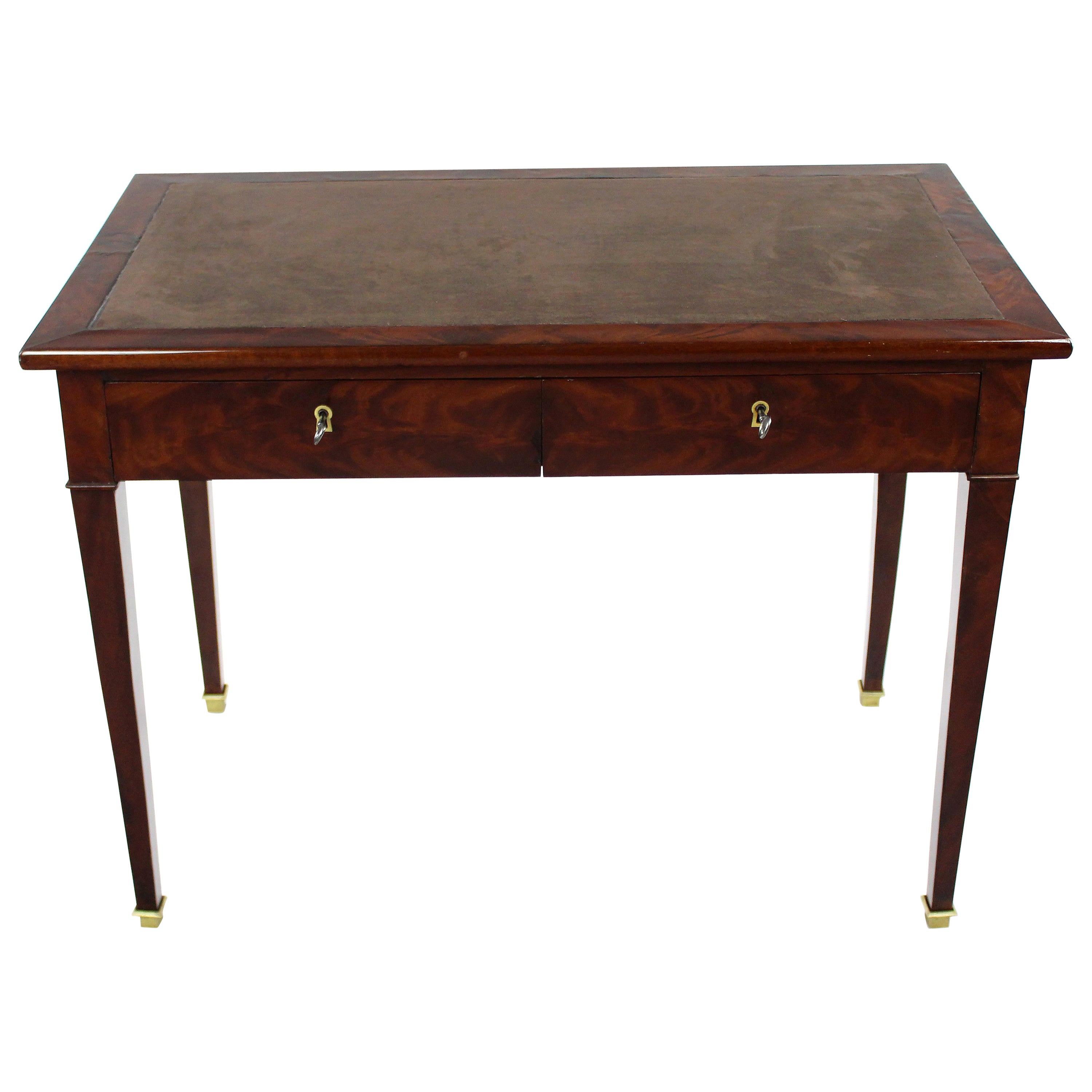 19th Century Late Biedermeier Period Writing Desk, Magogany on Oak, Red Brown