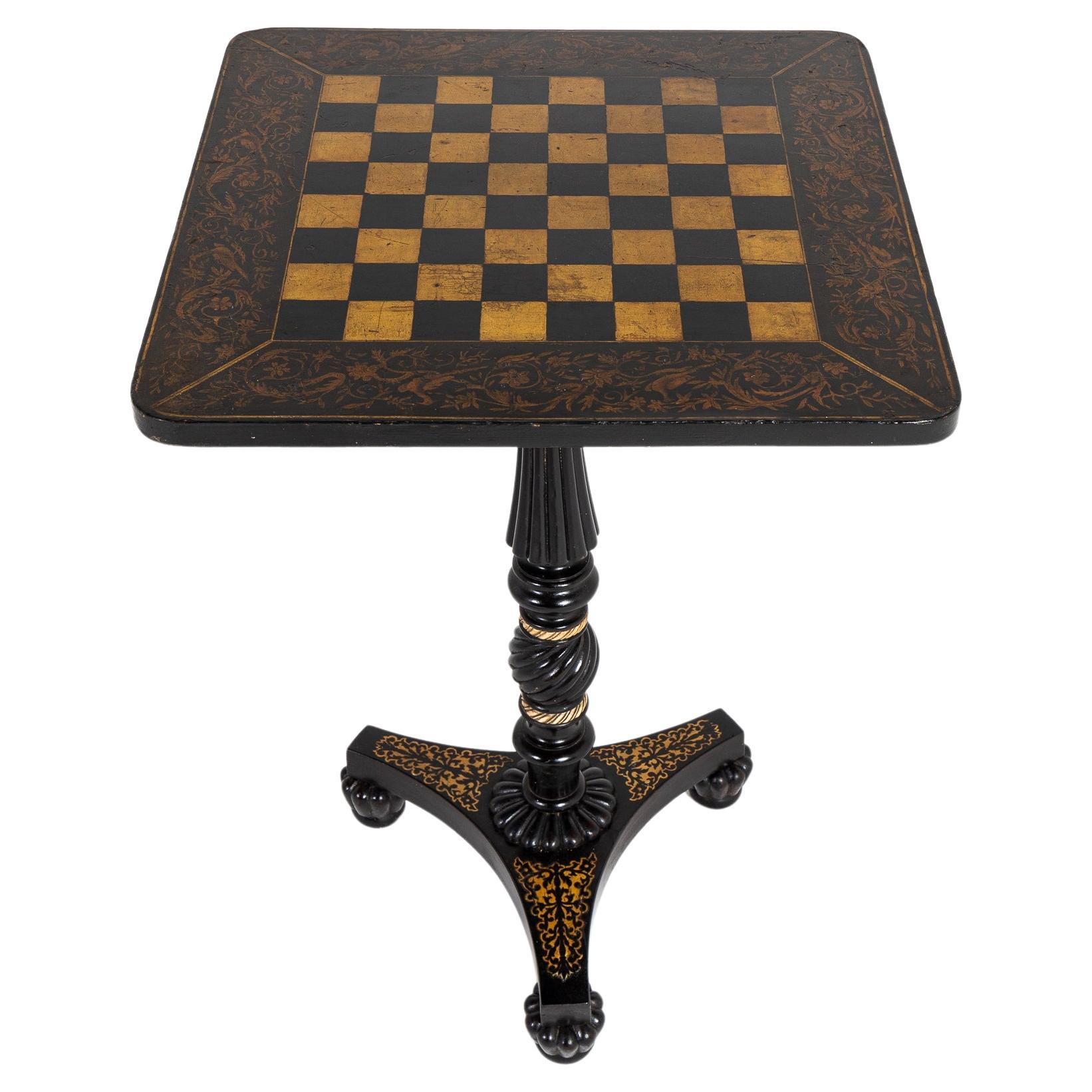 Tavolo da gioco e da scacchi in stile Regency inglese del XIX secolo