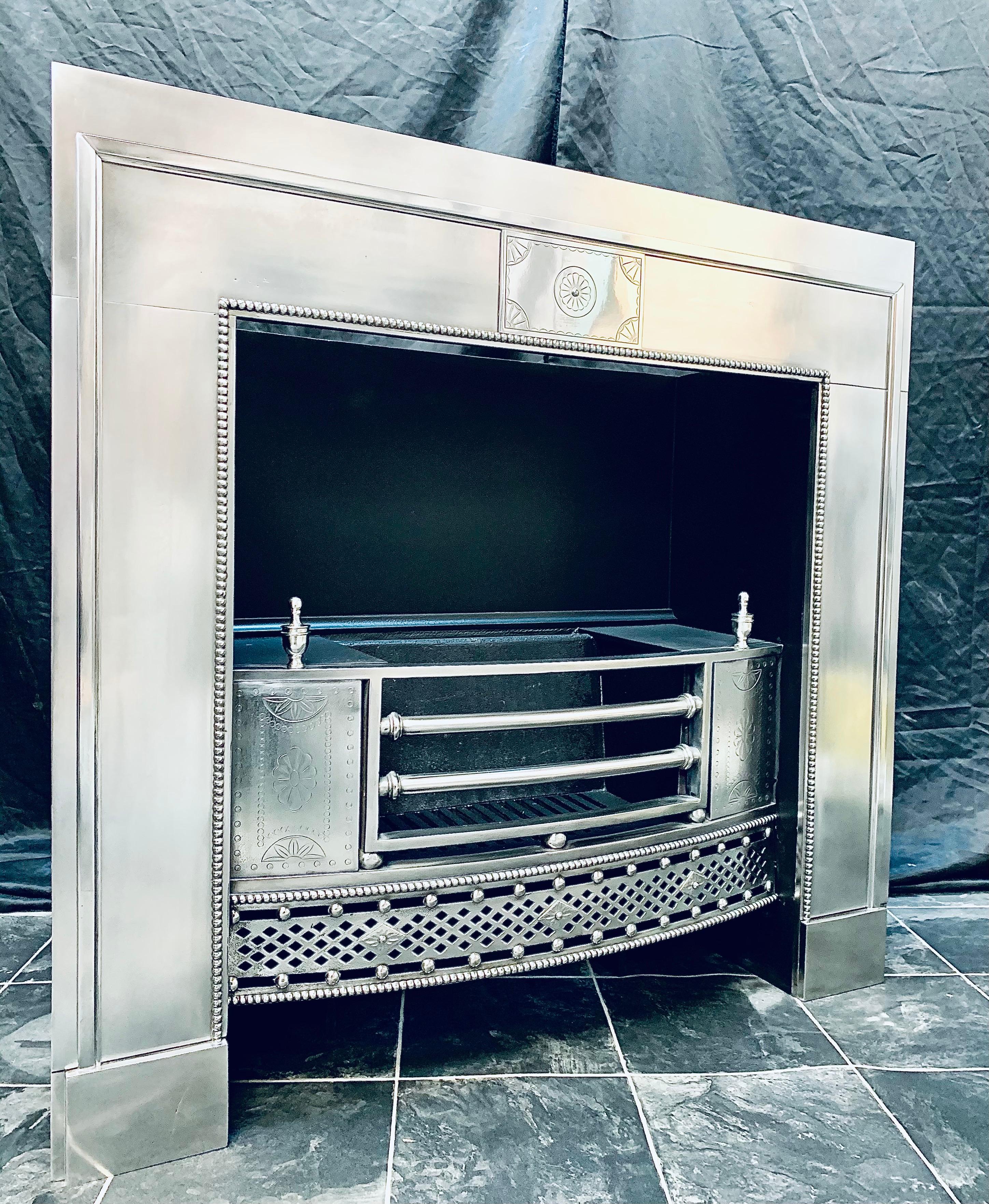 English 19th Century Late Georgian Polished Steel Register Fireplace Insert.  For Sale