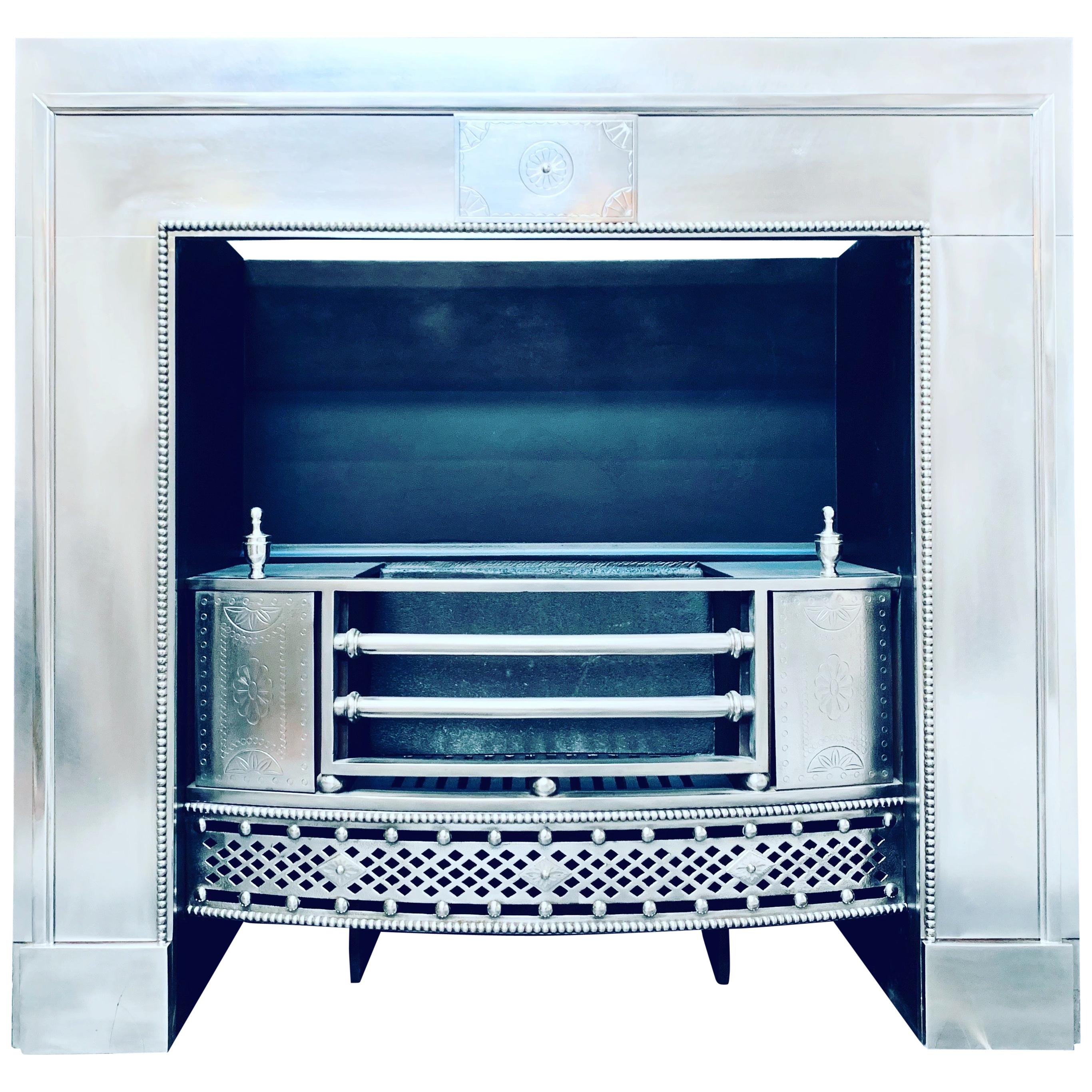 19th Century Late Georgian Polished Steel Register Fireplace Insert. 