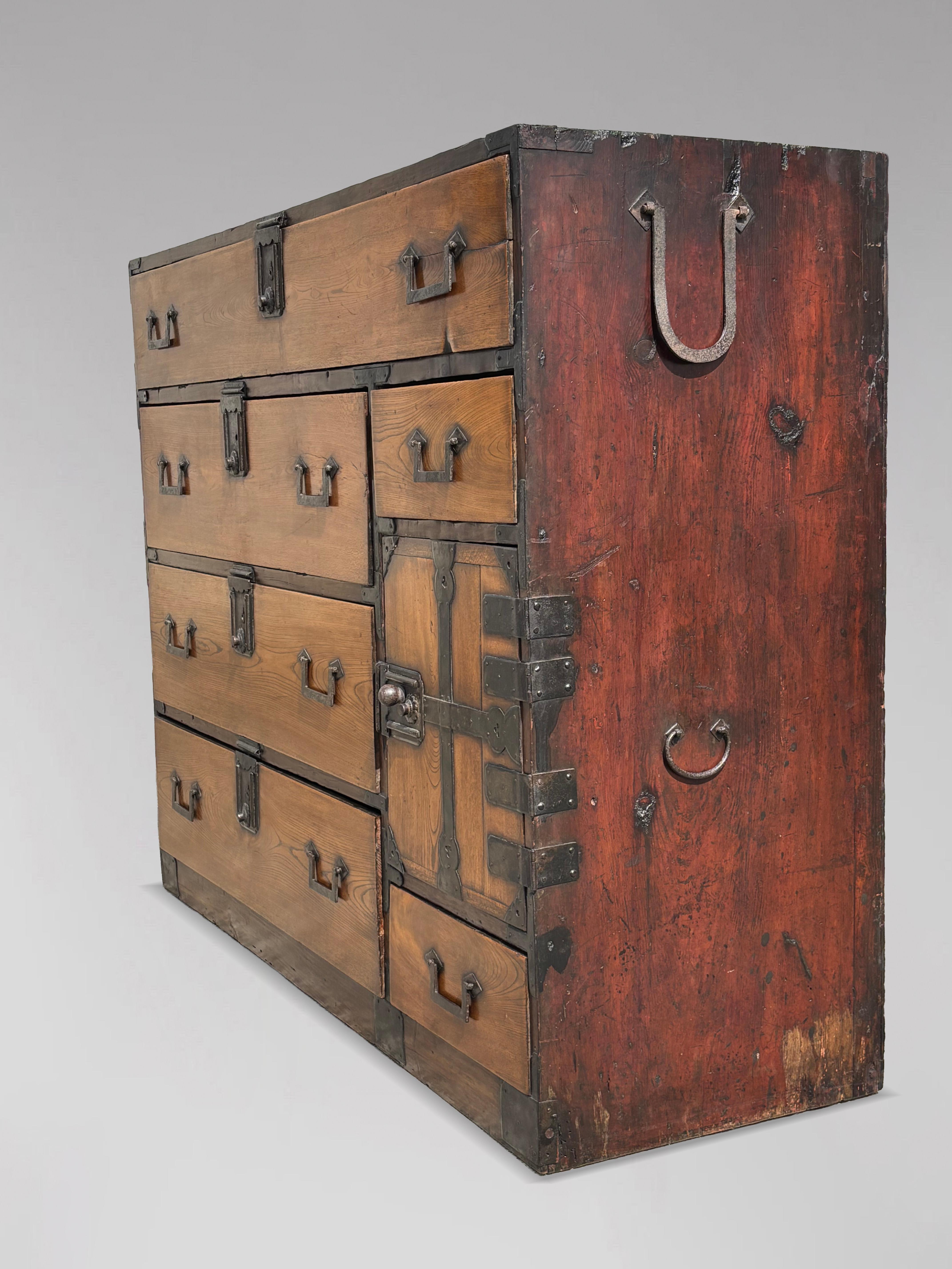 19th Century Late Meiji Japanese Keyaki Merchant Tansu Chest For Sale 6
