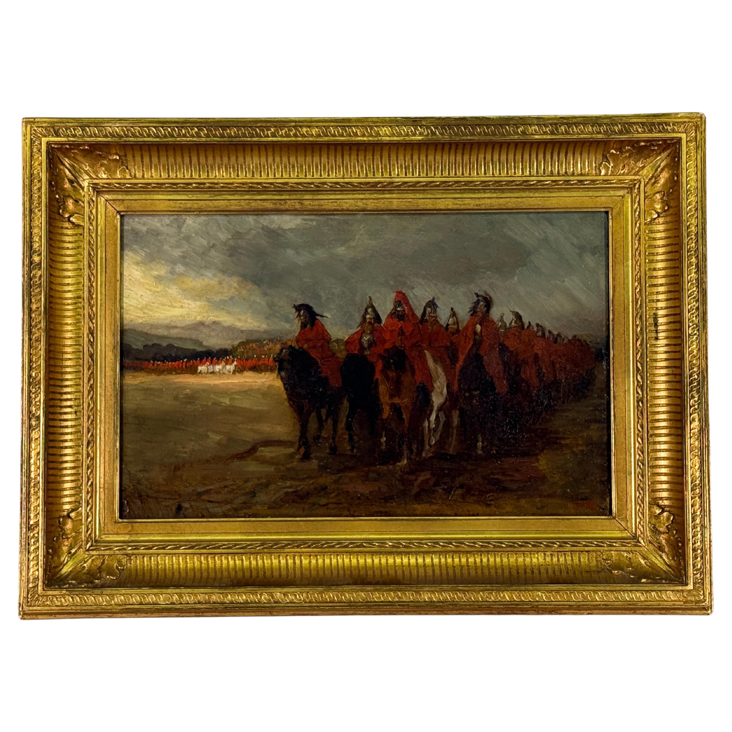 19th Century (Late) Oil Painting Prussian Military Parade