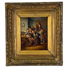 19th Century (late) Painting Family Gathering with Cellist
