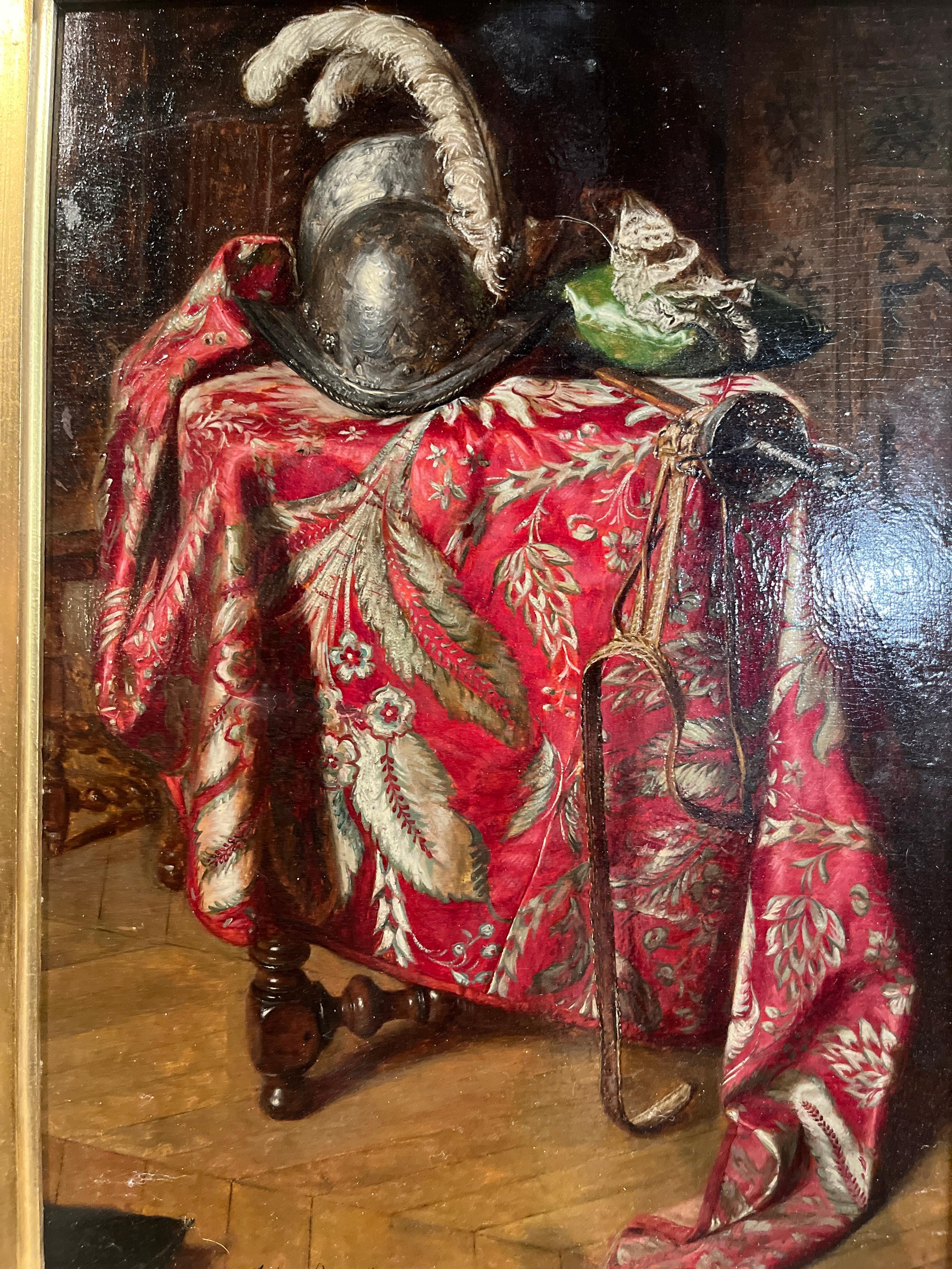 French 19th Century (late) Painting Officer's Helmet By Jules Desgoffe 1864-1905 For Sale