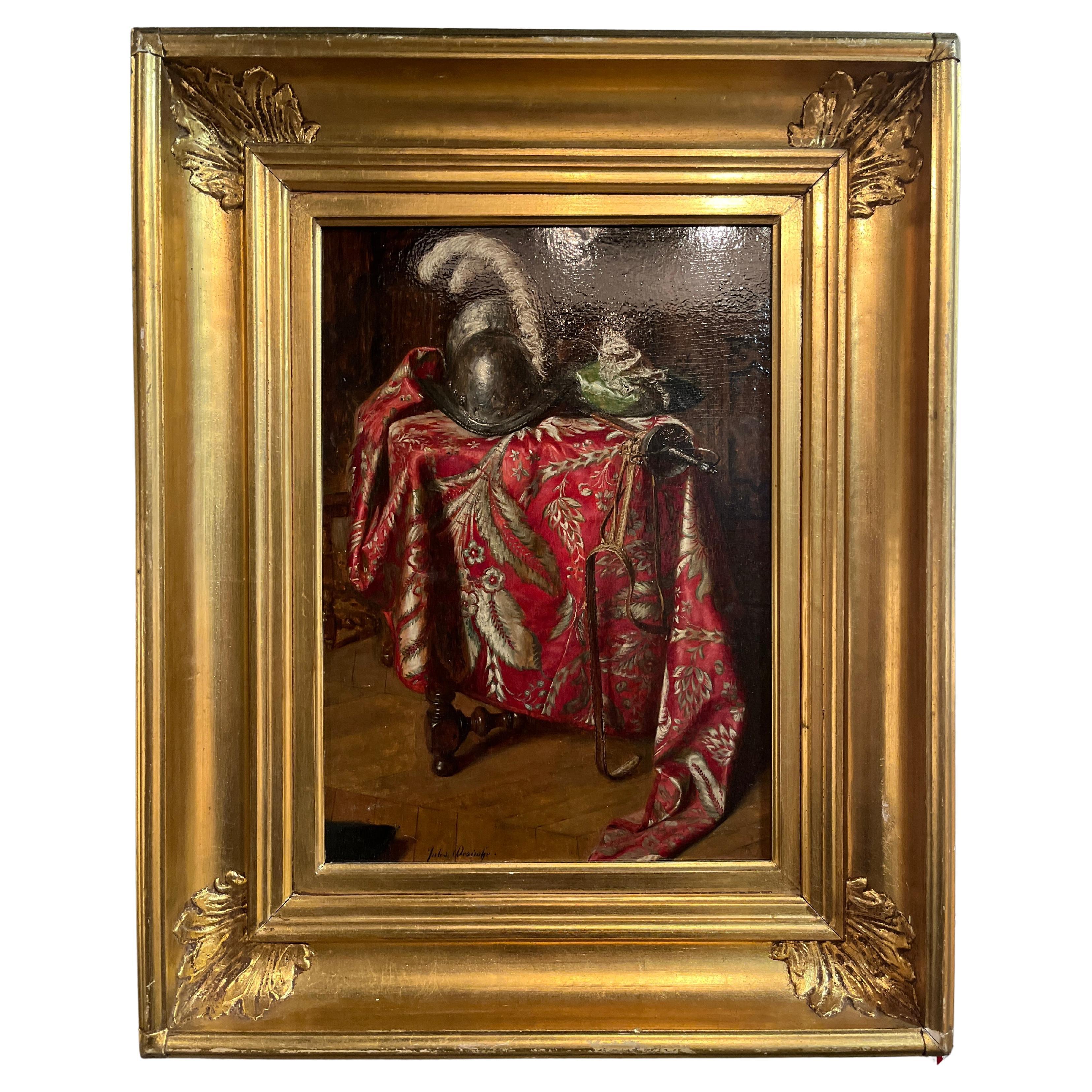 19th Century (late) Painting Officer's Helmet By Jules Desgoffe 1864-1905 For Sale